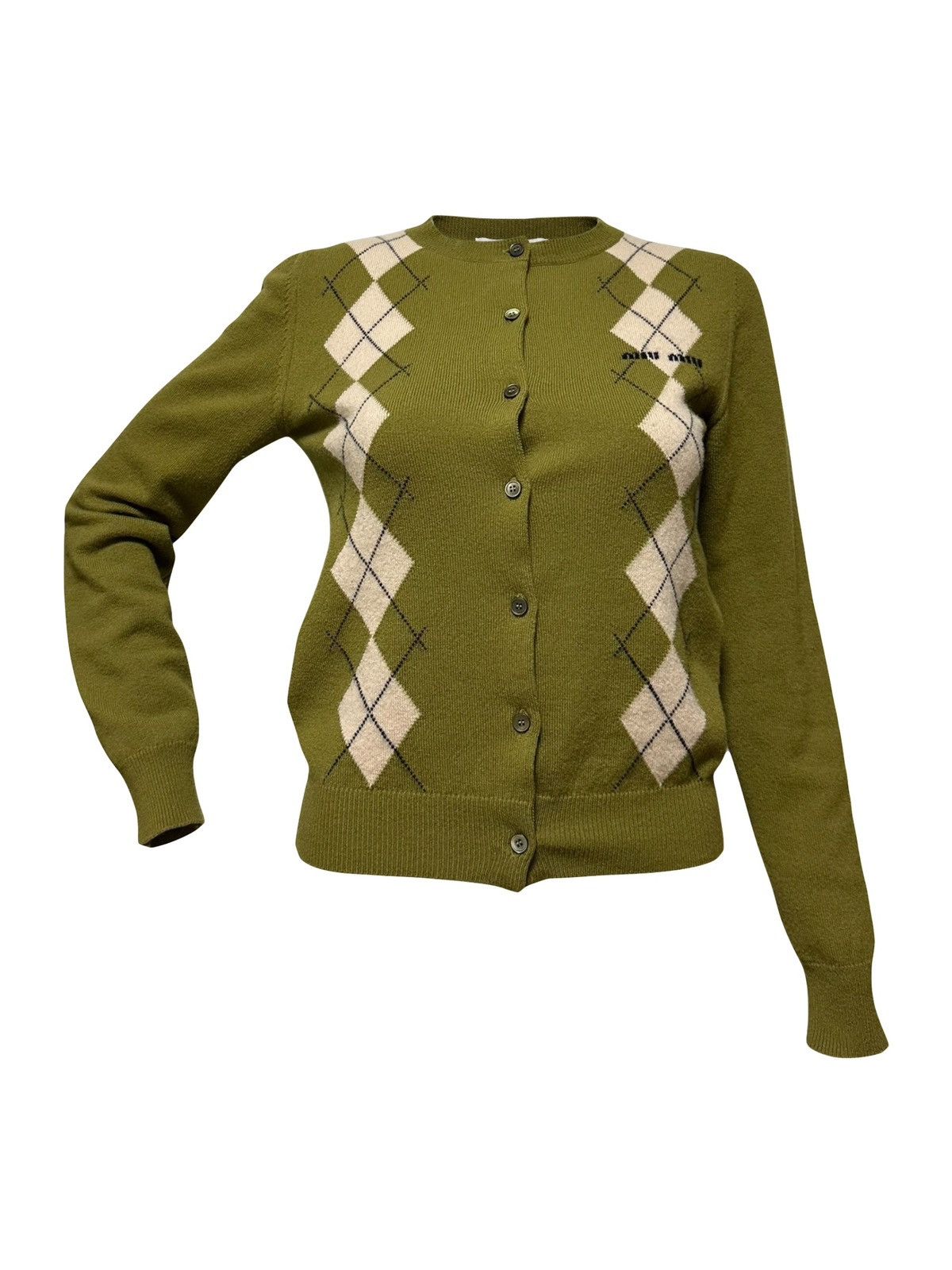Miu Miu MIU MIU Fall Winter 2024 Argyle Knit Cashmere Cardigan Size XS / US 0-2 / IT 36-38 - 1 Thumbnail