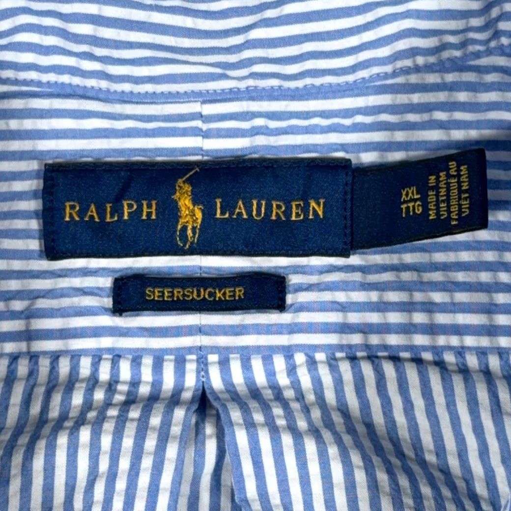 Ralph Lauren Ralph Lauren Shirt Adult 2XL Blue White Striped Seersucker Cotton Preppy Big Size US XXL / EU 58 / 5 - 5 Thumbnail