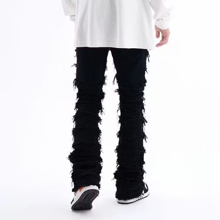 Japanese Brand Striped Tassel Frayed Straight Baggy Jeans Pants Size US 30 / EU 46 - 2 Thumbnail