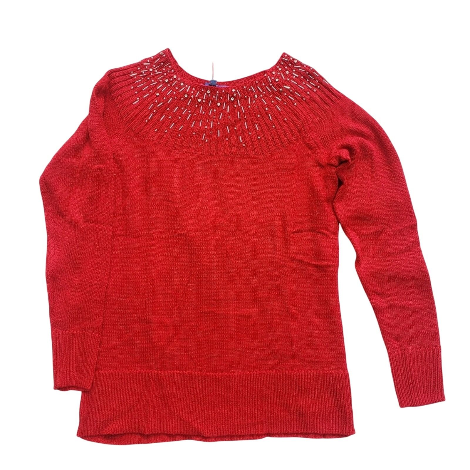 Apt. 9 NWT New Apt 9 Womens Medium Red Beaded Neck Knit Sweater Size M / US 6-8 / IT 42-44 - 1 Thumbnail