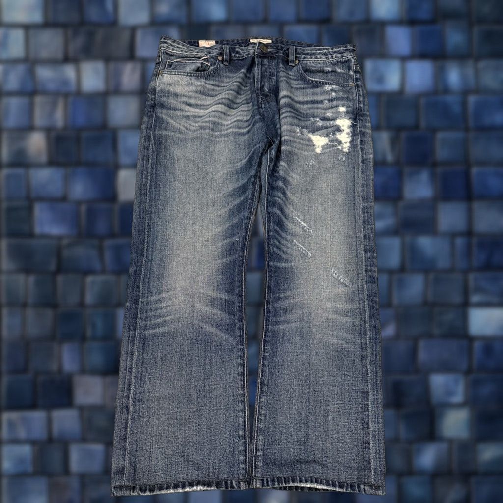 Cult Of Individuality Cult of Individuality Jeans Mens 38x28 Blue Rebel Straight Selvedge Whiskers 5-Pocket Design Distressed Logo Size US 38 / EU 54 - 1 Thumbnail