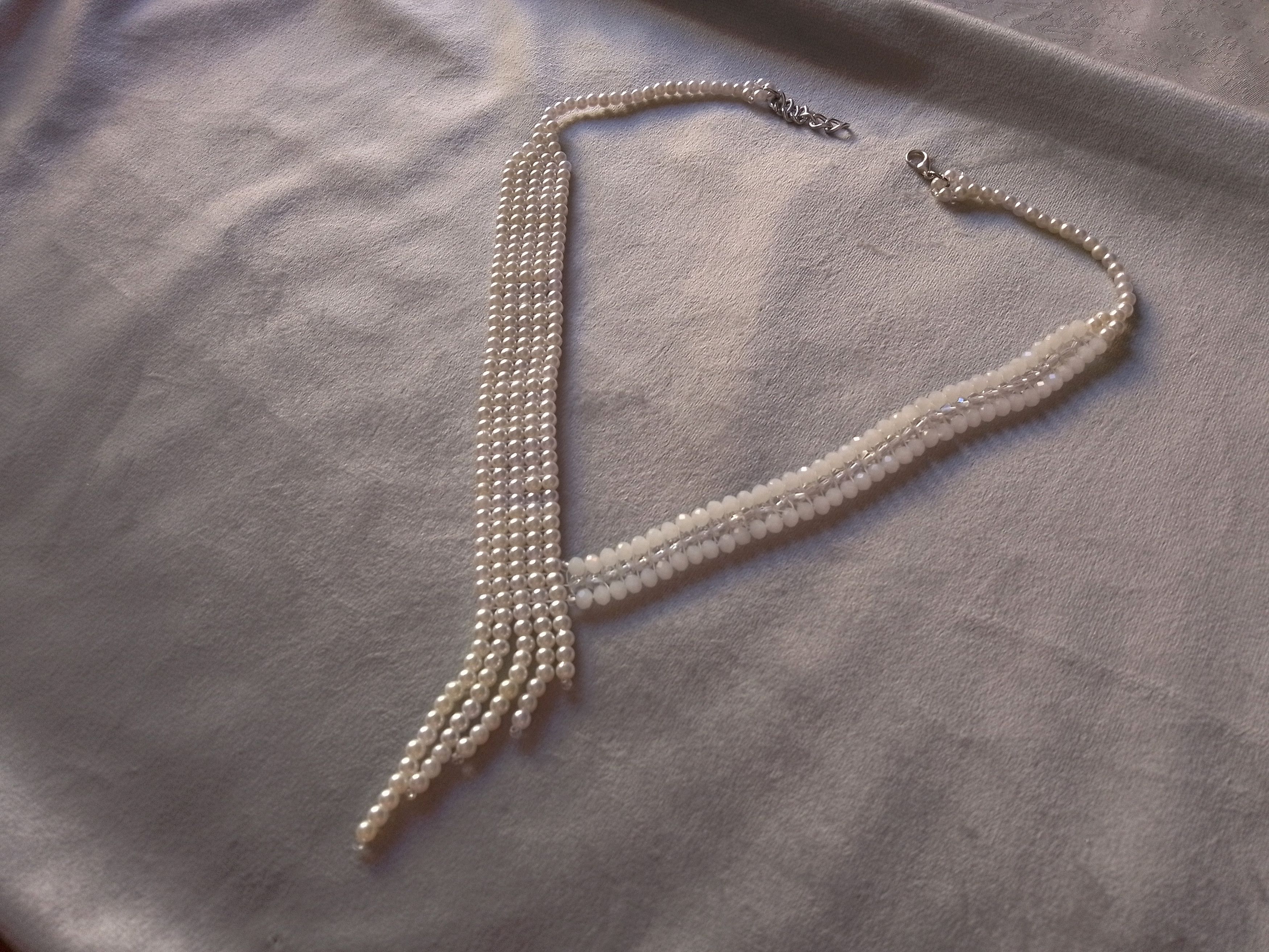 Handmade Necklace White Pearls Crystal Fringe Party Wedding Size ONE SIZE - 1 Thumbnail