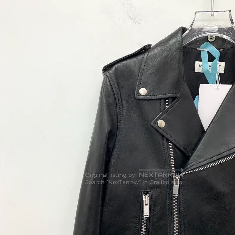 Saint Laurent Paris Saint Laurent Paris Black Leather Notched Lapel Zipped Lon Size US L / EU 52-54 / 3 - 3 Thumbnail