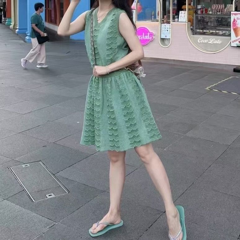Chanel Gold Thread Green Fitted Dress