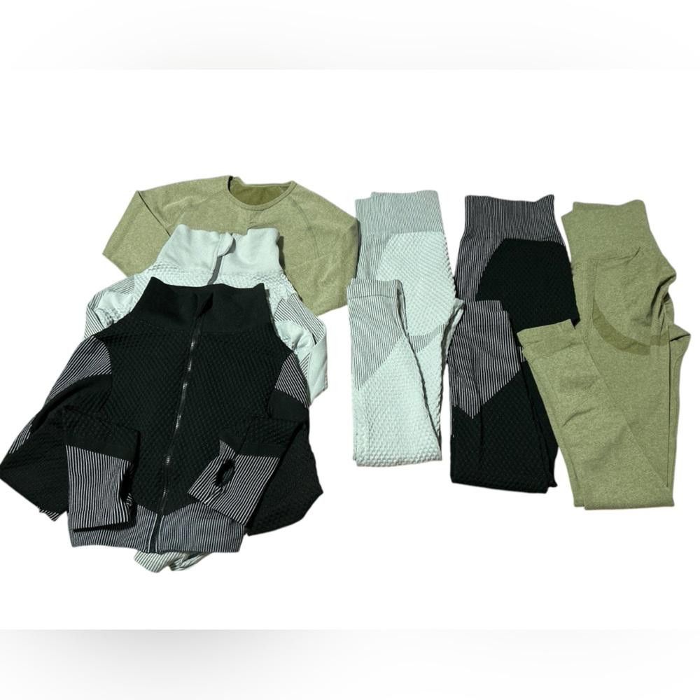 3 Women\'s Activewear Sets - Black, Grey, and Olive Green