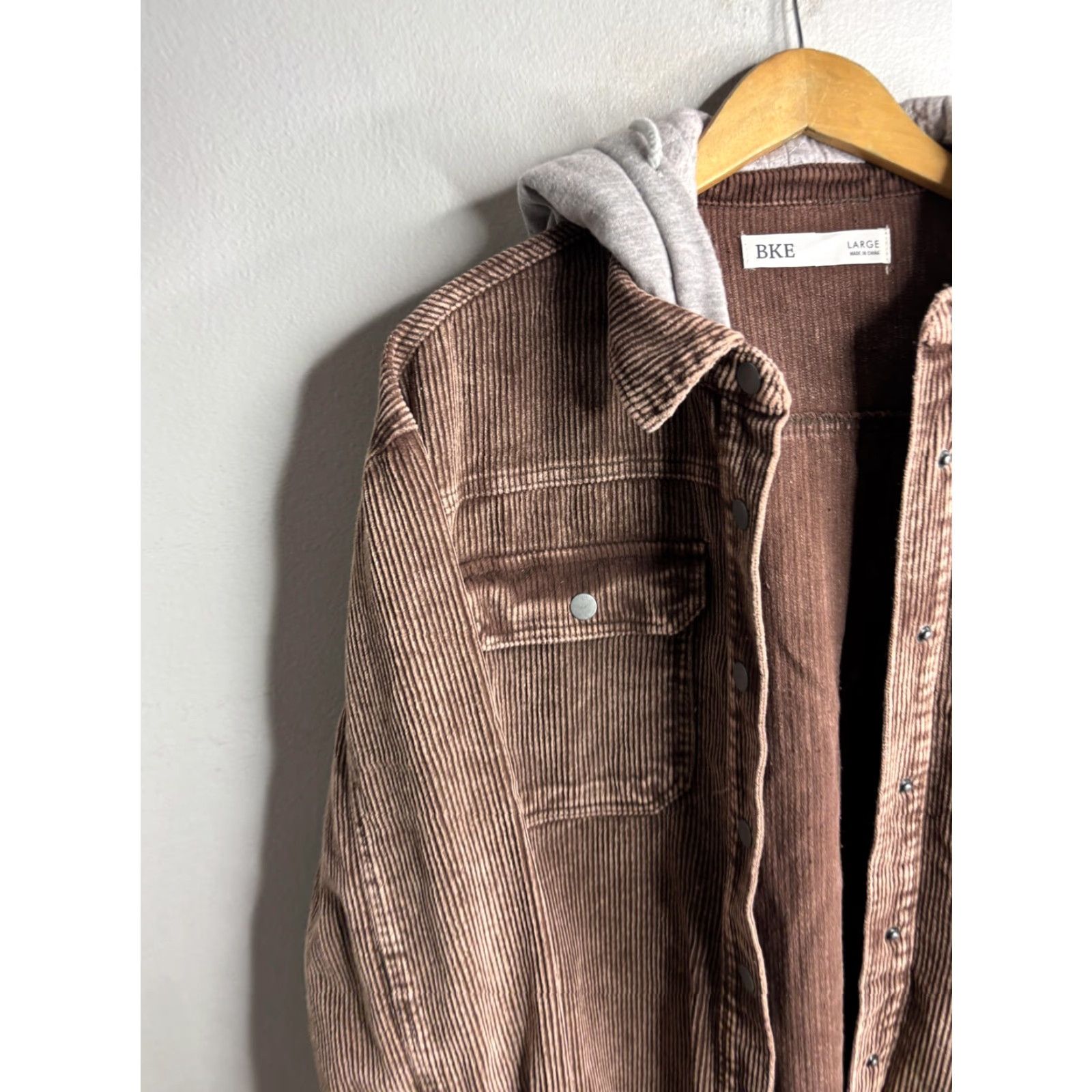 BKE BKE Jacket Mens Large Brown Corduroy Hooded Parka Snap Button Shacket Casual Size US L / EU 52-54 / 3 - 2 Thumbnail