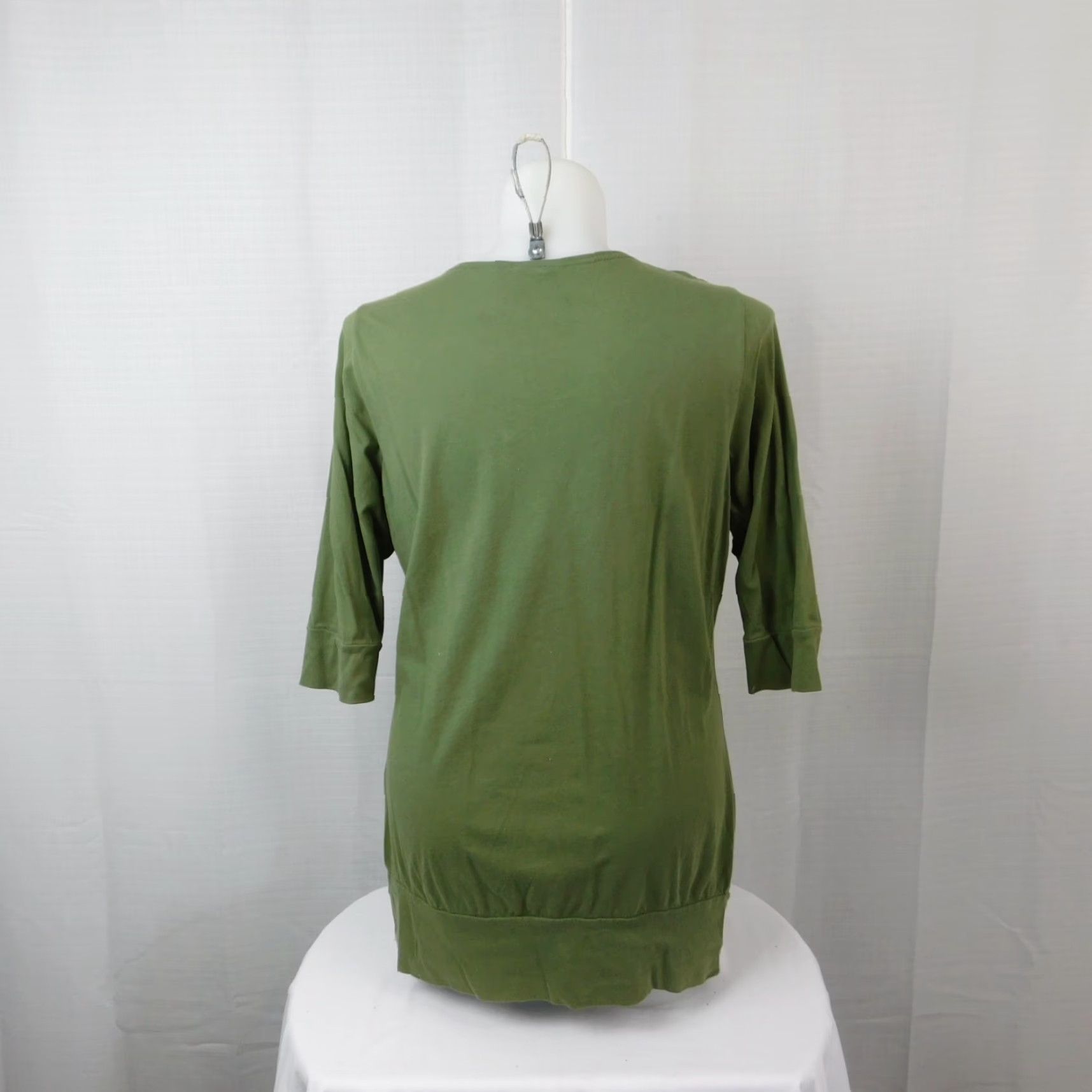 Torrid Torrid Blouse Shirt 2X Olive Green 3/4 Sleeve V-Neck Cotton Top Womens Plus Size Basic Knit S/S Casual Workwear Size XXL / US 16-18 / IT 52-54 - 3 Thumbnail