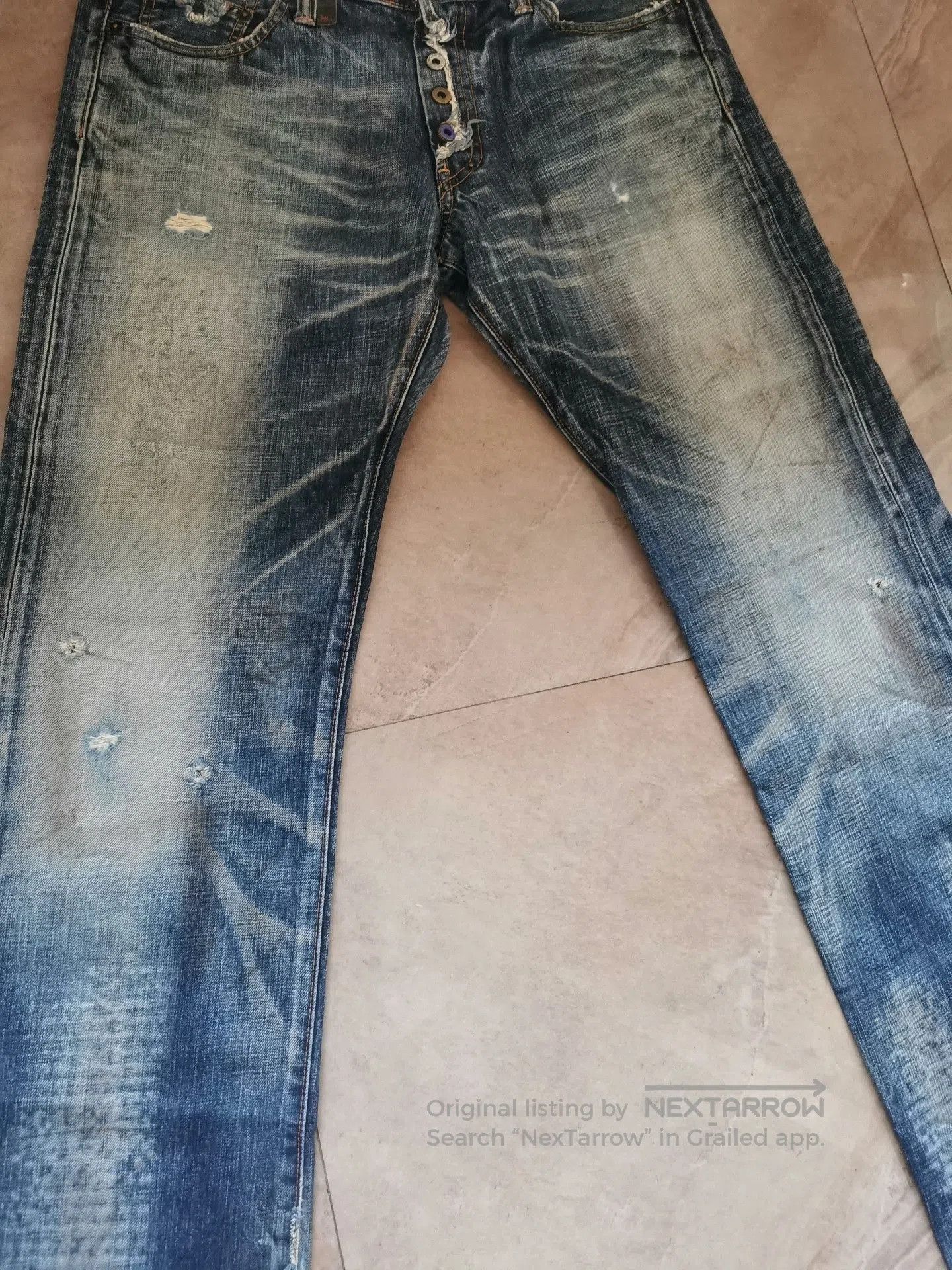 Visvim Acid-Washed Distressed Blue Denim Jeans. Size US 34 / EU 50 - 3 Thumbnail