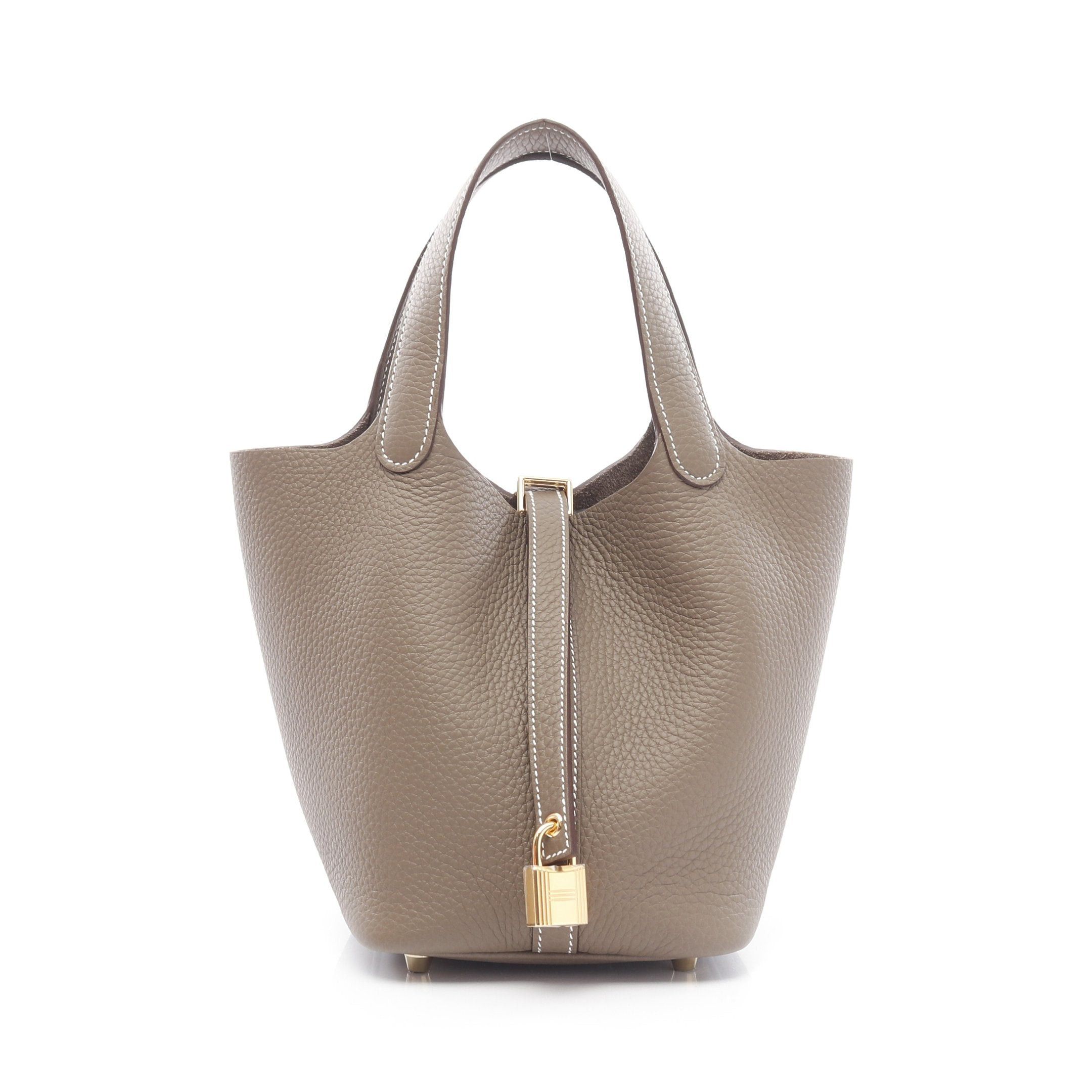 Hermes Hermes Picotane Pm Etoupe Handbag Clemence Leather Gray Brown Gold Hardware K Stamp Size ONE SIZE - 1 Thumbnail