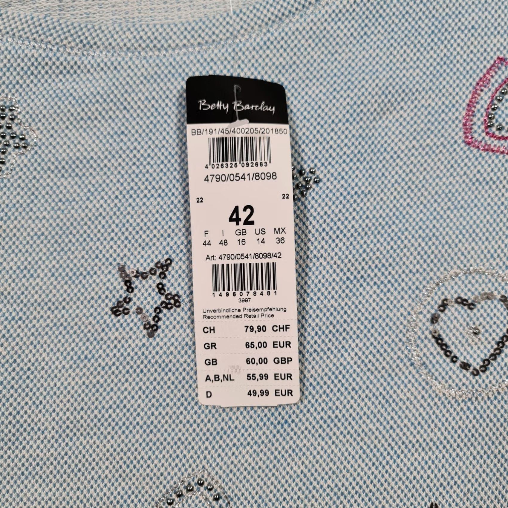 Vintage Betty Barclay Womens Jumper Blue 16 UK Cotton 3/4 Sleeves Top Size XXL / US 16-18 / IT 52-54 - 3 Thumbnail