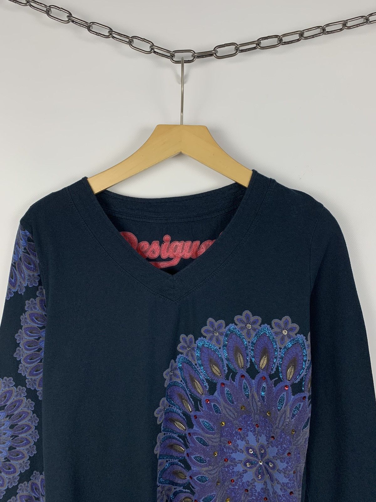 Desigual Vintage Y2K Desigual Floral Pattern Long Sleeve T-Shirt Blue Size XL / US 12-14 / IT 48-50 - 2 Thumbnail