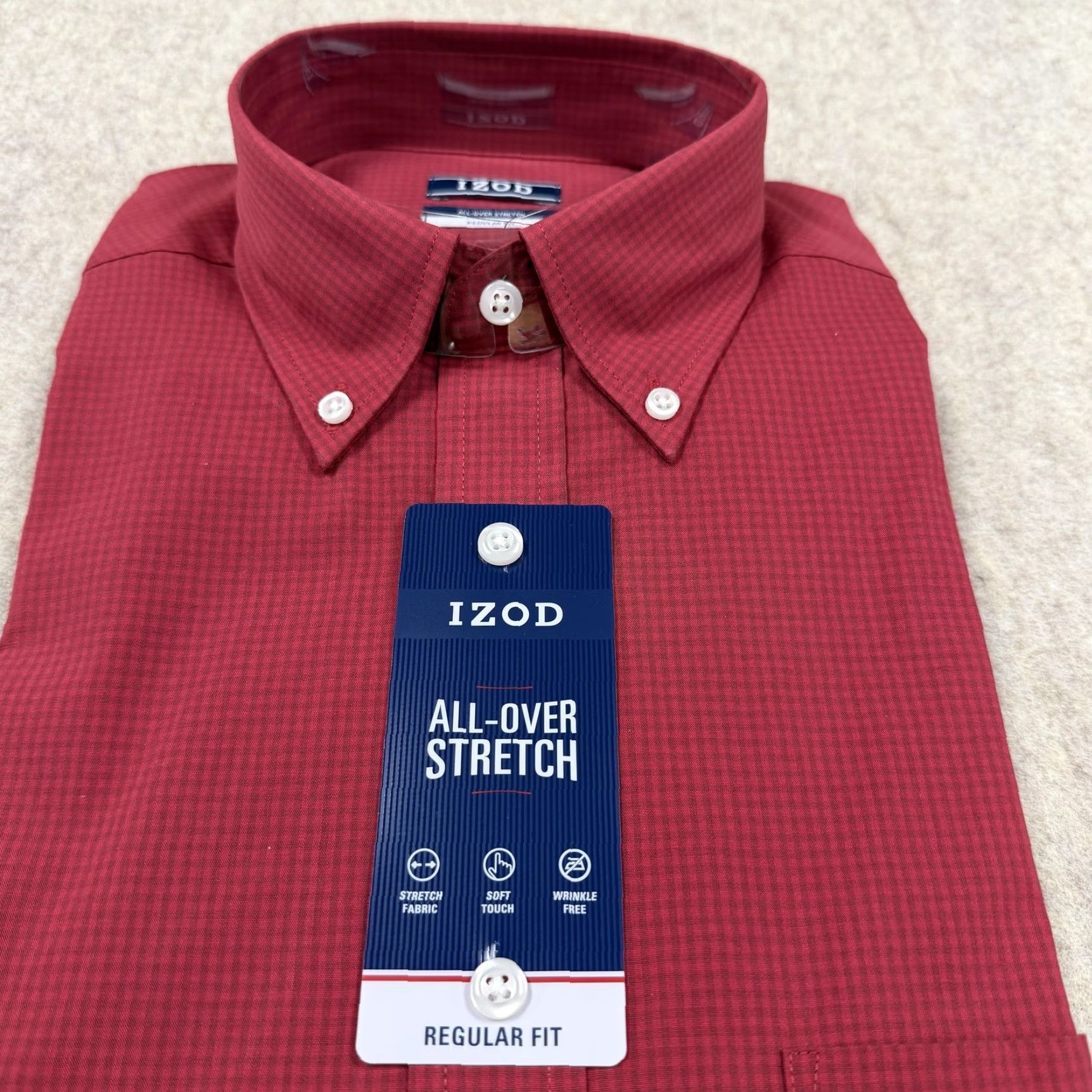 Izod IZOD Shirt Mens M Red All-Over Stretch Regular Button-Down 15-15.5 34-35 Dress Shirt Wrinkle-Resistant Check Collar-Down Vintage No Size US M / EU 48-50 / 2 - 2 Thumbnail