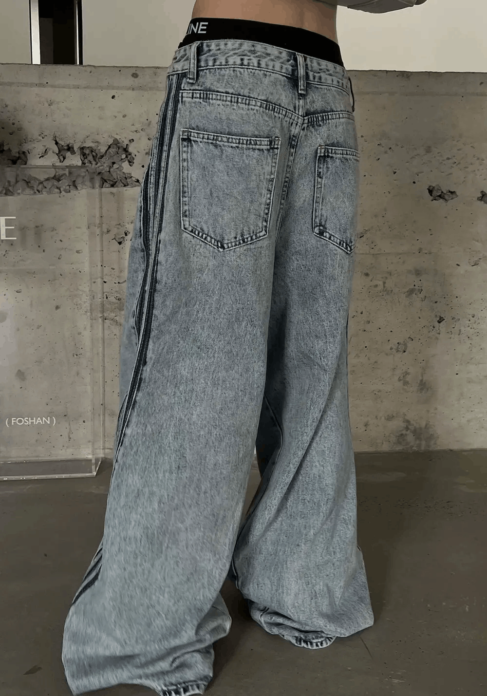 Japanese Brand × Vintage Avant garde fashion acid wash side striped baggy jeans pants Size US 32 / EU 48 - 6 Thumbnail