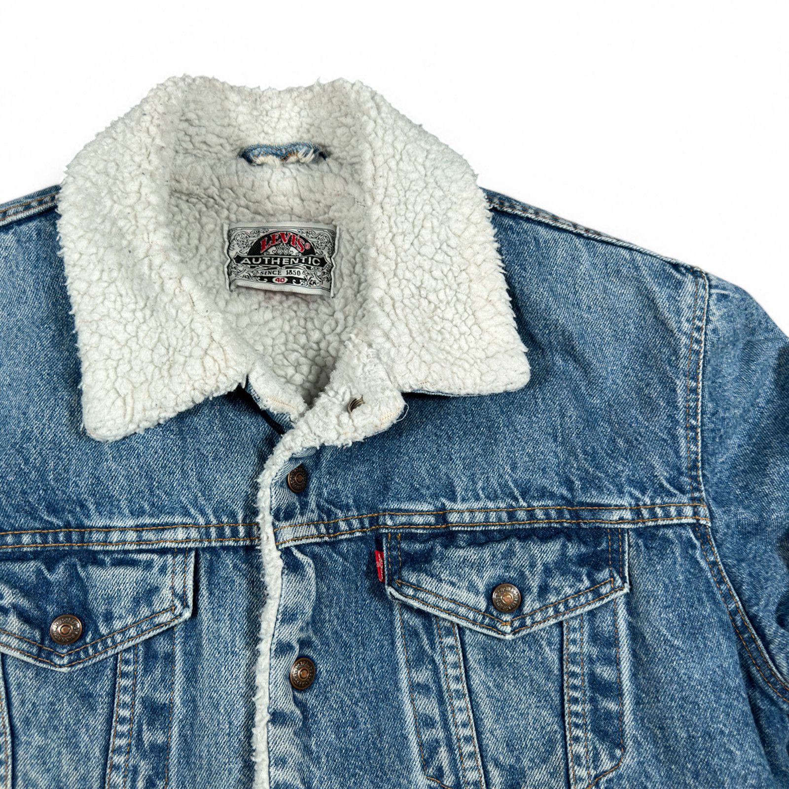 Vintage Levis Jacket Blue Denim Sherpa Trucker USA Made 80s