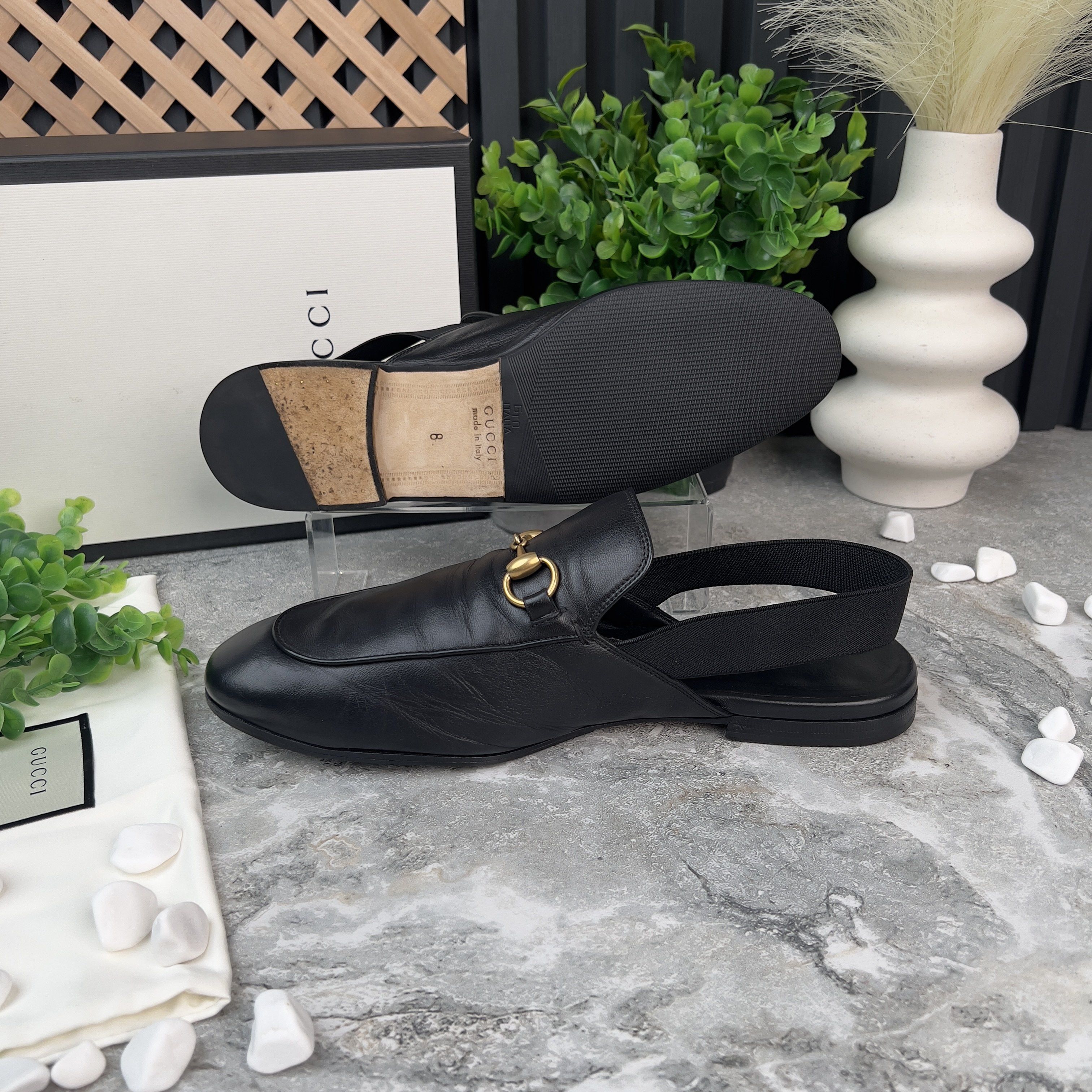 Gucci Princetown Horsebit Mule Slippers Slingback Black Leather Size US 8.5 / EU 41-42 - 8 Thumbnail