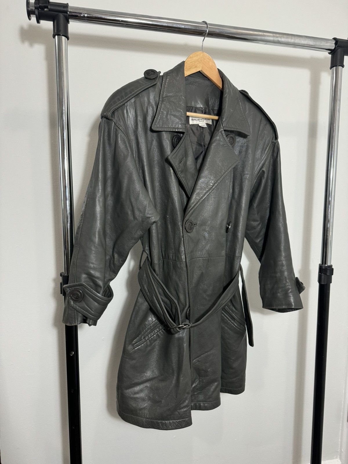 image of Balenciaga Leather Trenchcoat in Black, Men's (Size XL)
