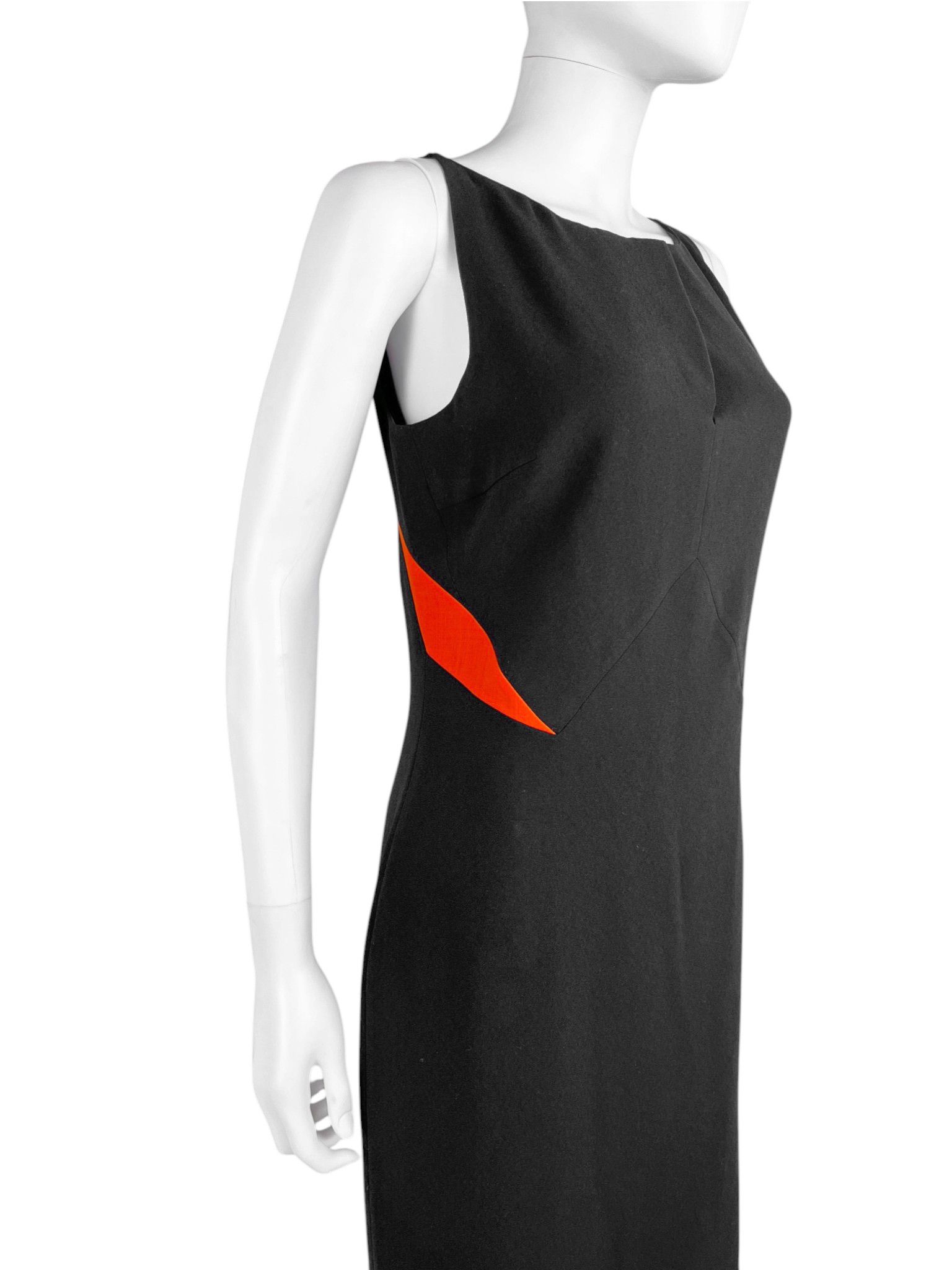 Jil Sander by Raf Simons Black Wool Sheath Dress Orange Cut-Out Panels Size XS / US 0-2 / IT 36-38 - 5 Thumbnail