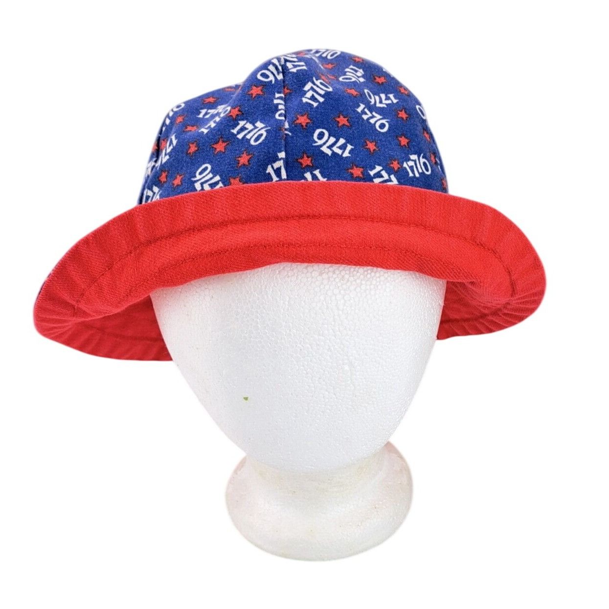 Handmade Vintage Patriotic Bucket Hat Blue Red Stars 1776 USA Adult Size ONE SIZE - 2 Thumbnail