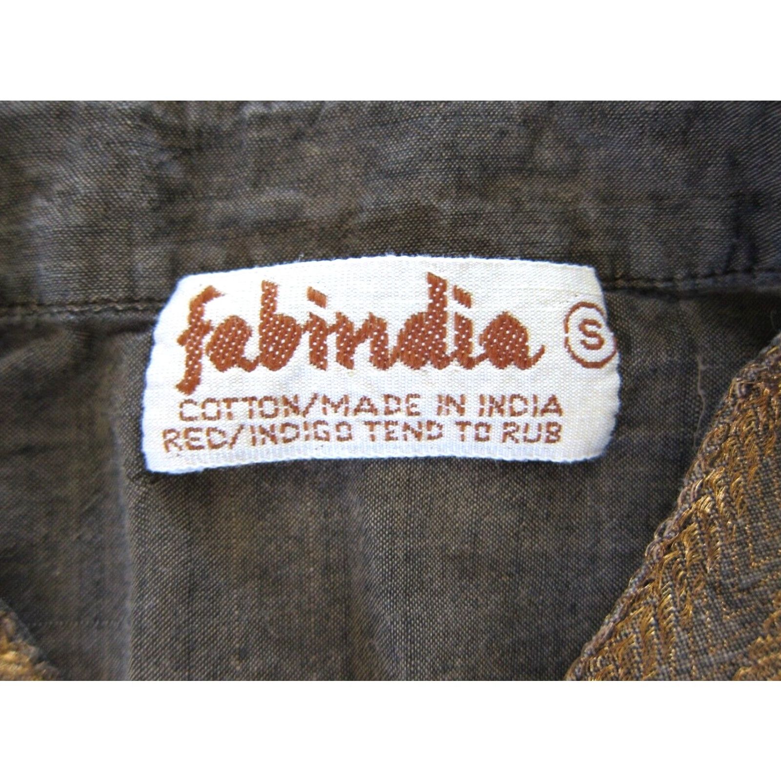 Vintage Fabindia 100% Cotton Brown Gold Short Sleeve High Neck Tunic Blouse Women Small Size S / US 4 / IT 40 - 4 Thumbnail