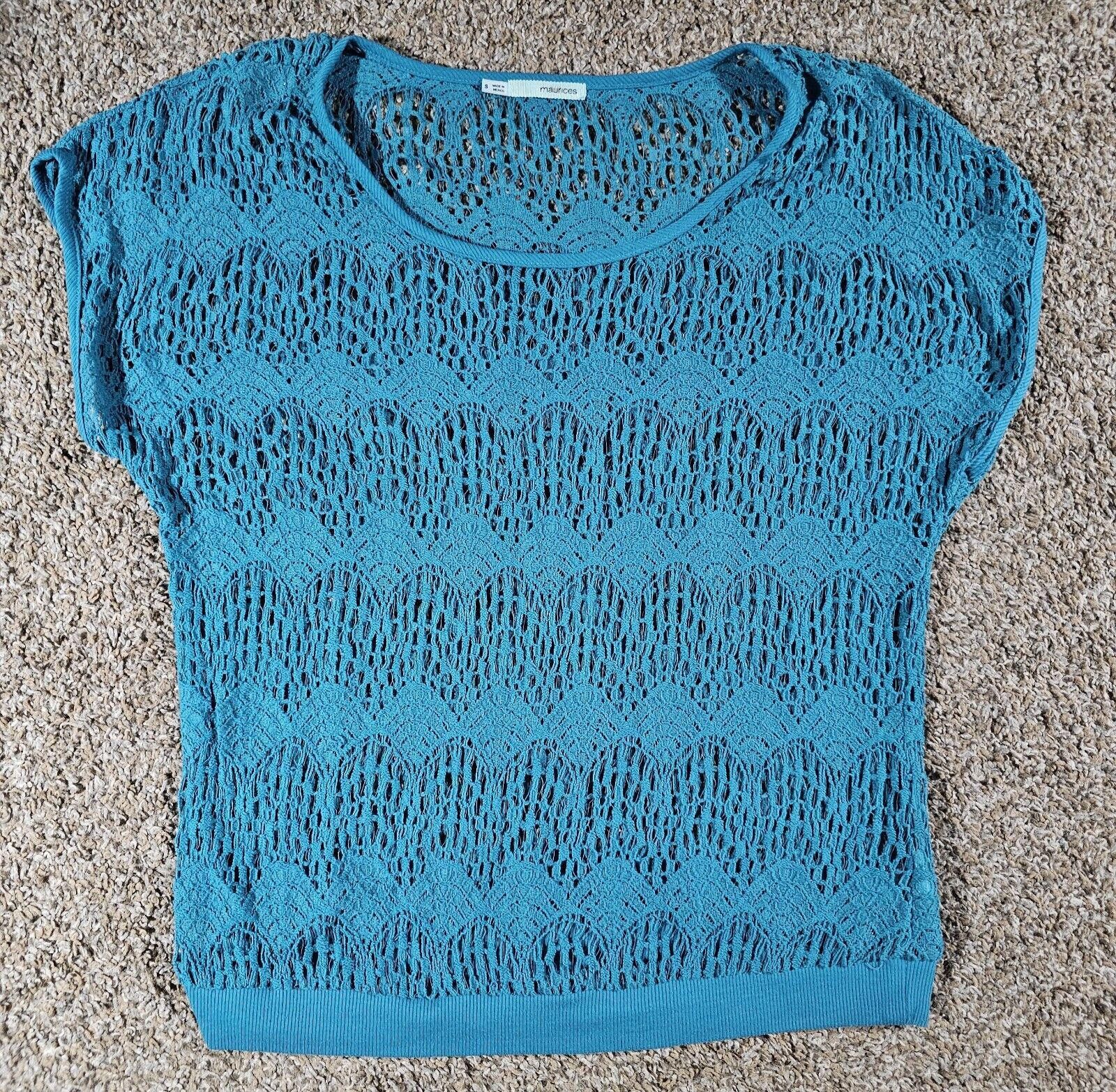 Designer Maurices Top Women Small Aqua Blue Open Knit Slit Sleeveless Size S / US 4 / IT 40 - 1 Thumbnail