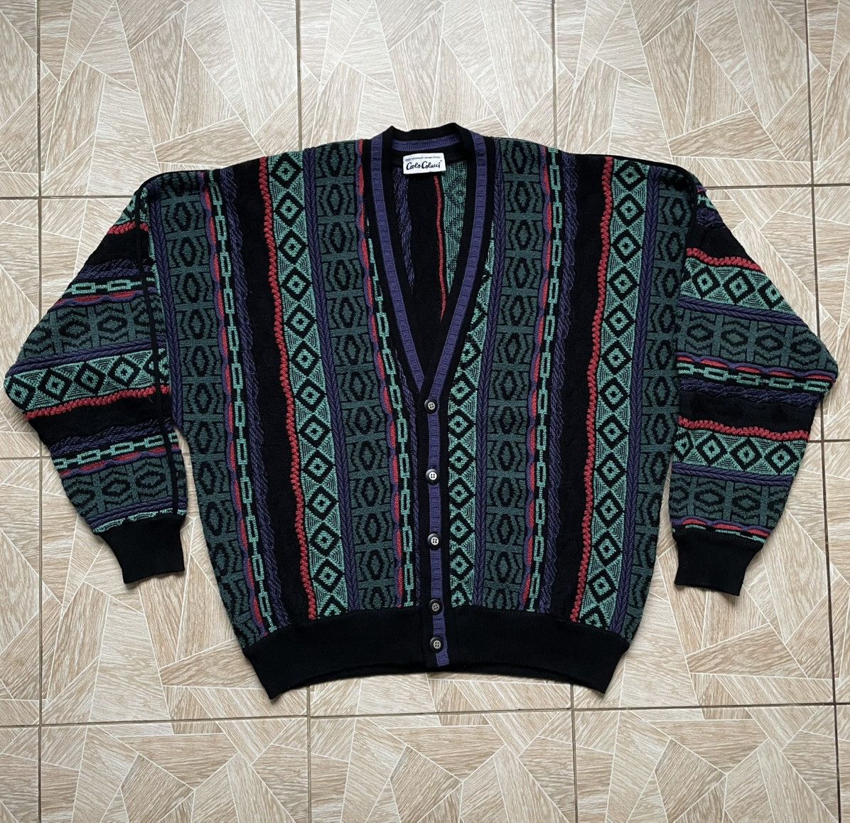 Carlo Colucci × Vintage Vintage Carlo Colucci Crazy Pattern Knitted Wool Cardigan Size US L / EU 52-54 / 3 - 1 Thumbnail