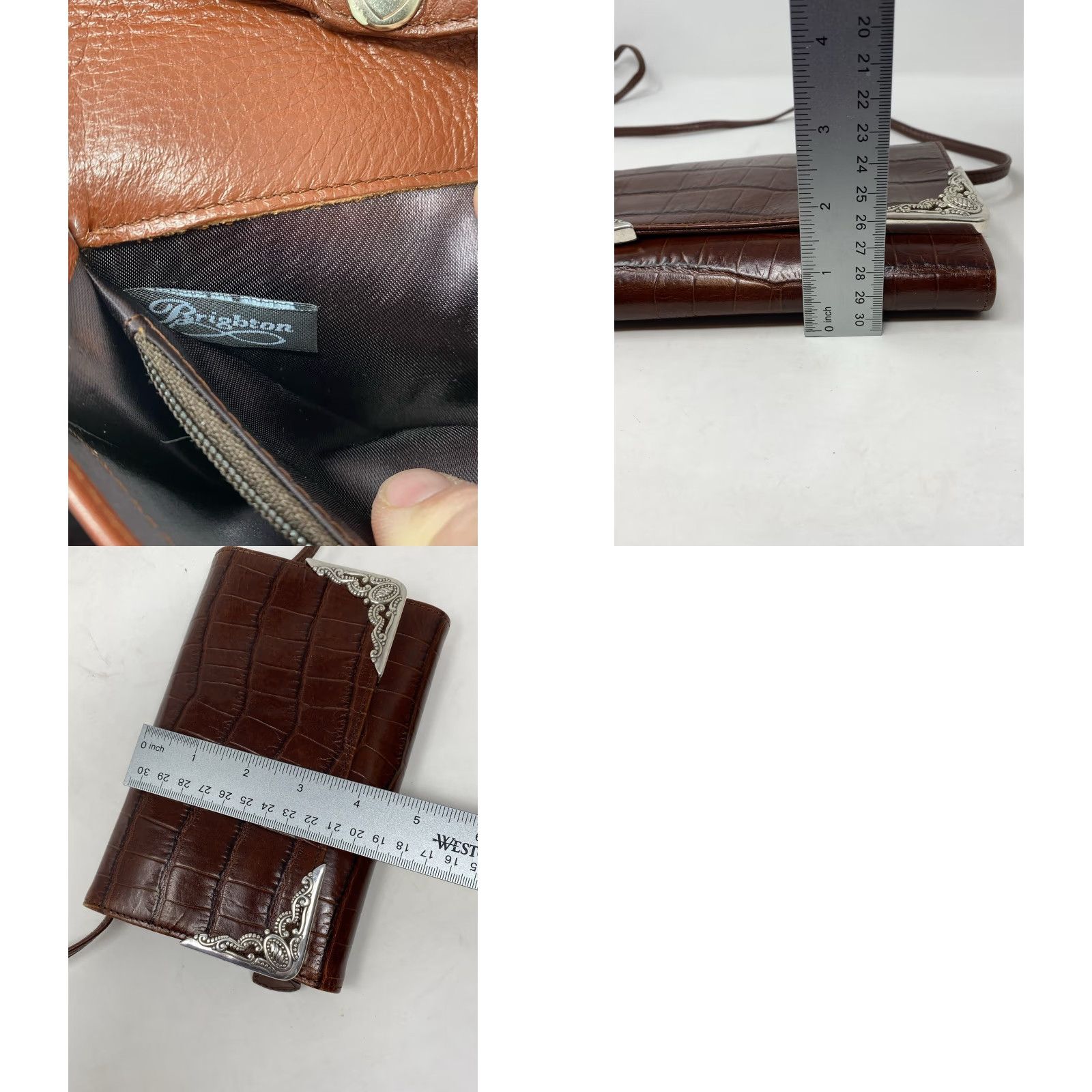Brighton Vtg Brighton Handbag Croc Embossed Leather Crossbody Organizer Wallet Brown 90s Size ONE SIZE - 8 Thumbnail