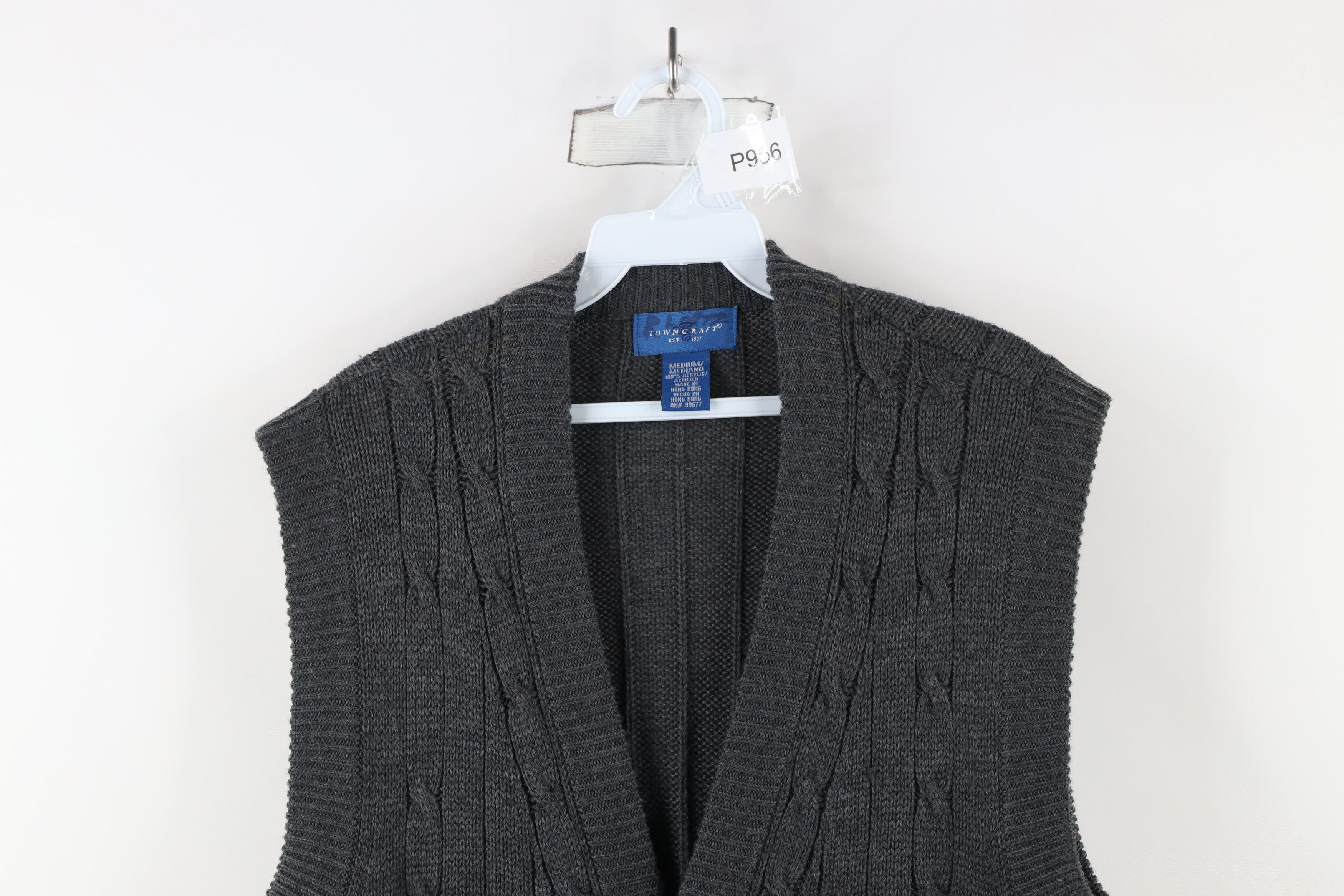 Vintage Vintage 90s Streetwear Cable Knit Cardigan Sweater Vest Gray Size US M / EU 48-50 / 2 - 2 Thumbnail