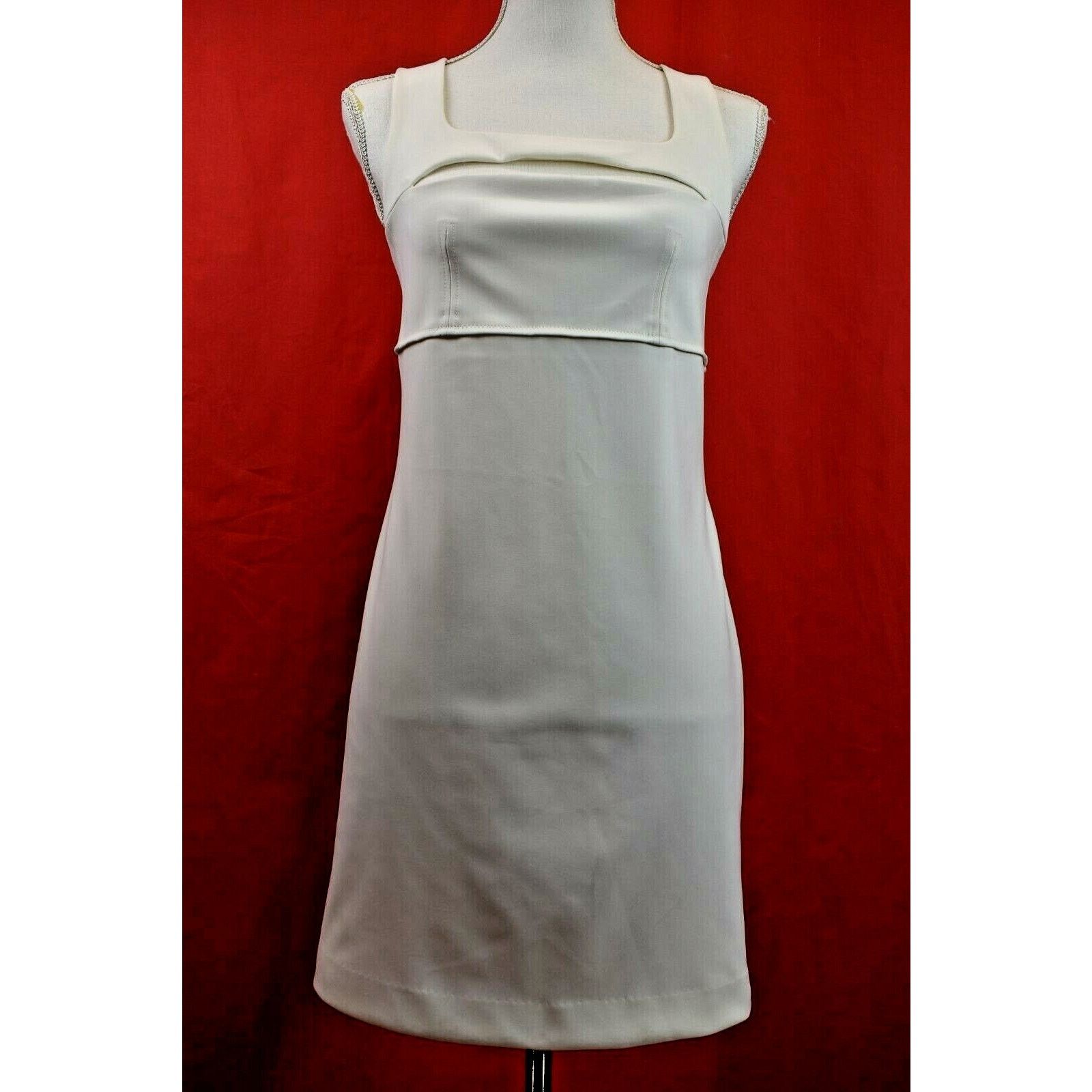 Balenciaga BALENCIAGA WHITE SLEEVELES SQUARE NECK DRESS 38 FRANCE $689 Size S / US 4 / IT 40 - 1 Thumbnail