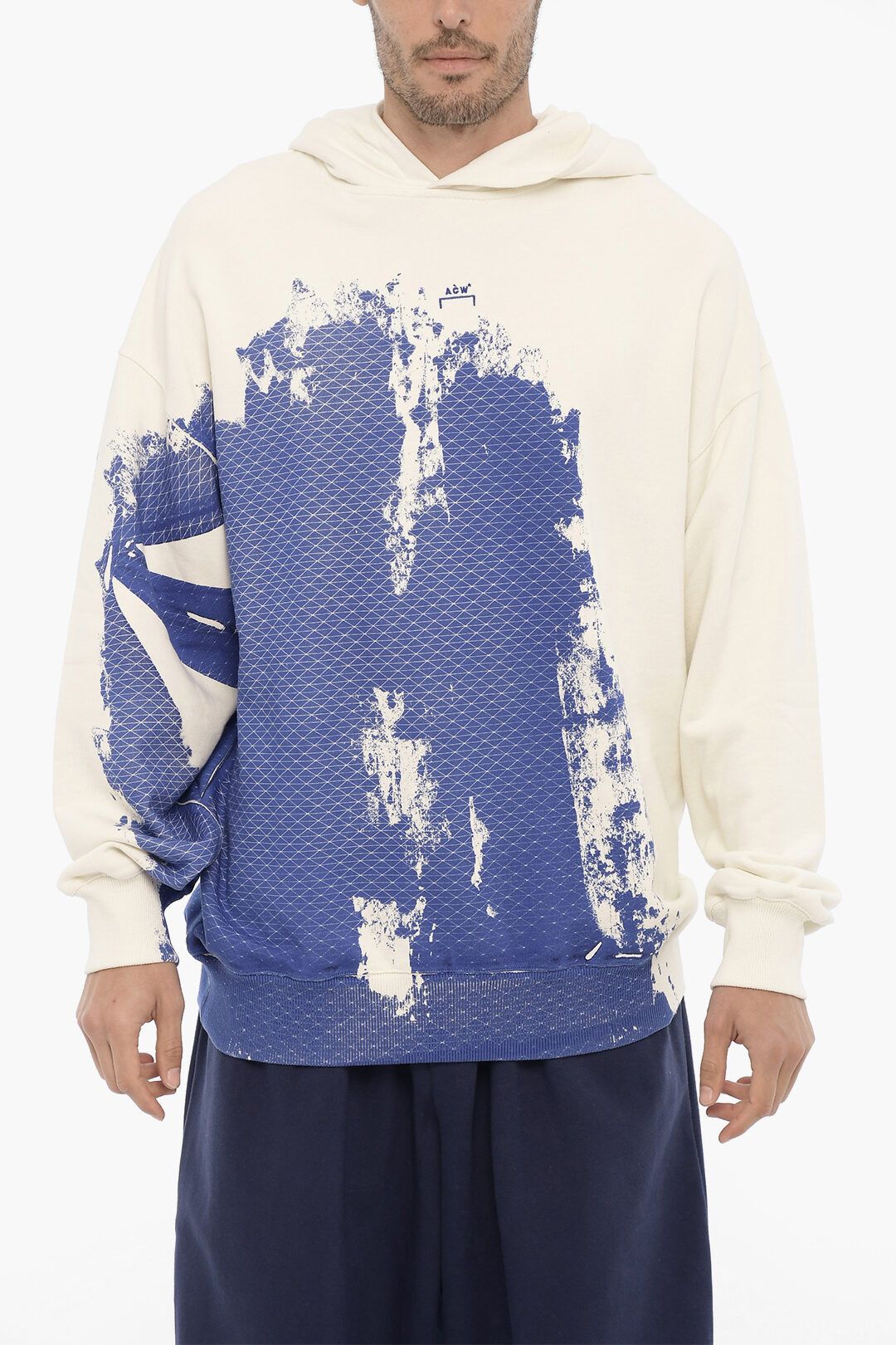 image of A Cold Wall Og1Mm0423 Acid Wash Effect Printed Hoodie In White, Men's (Size Medium)