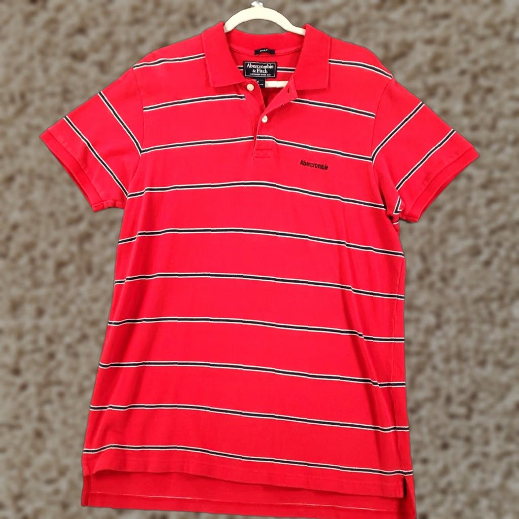 Abercrombie & Fitch Abercrombie & Fitch Mens Polo Shirt XL Red Striped Muscle Tee Y2K 90s Preppy Casual Shirt Mens XL Red Striped Size US XL / EU 56 / 4 - 1 Thumbnail