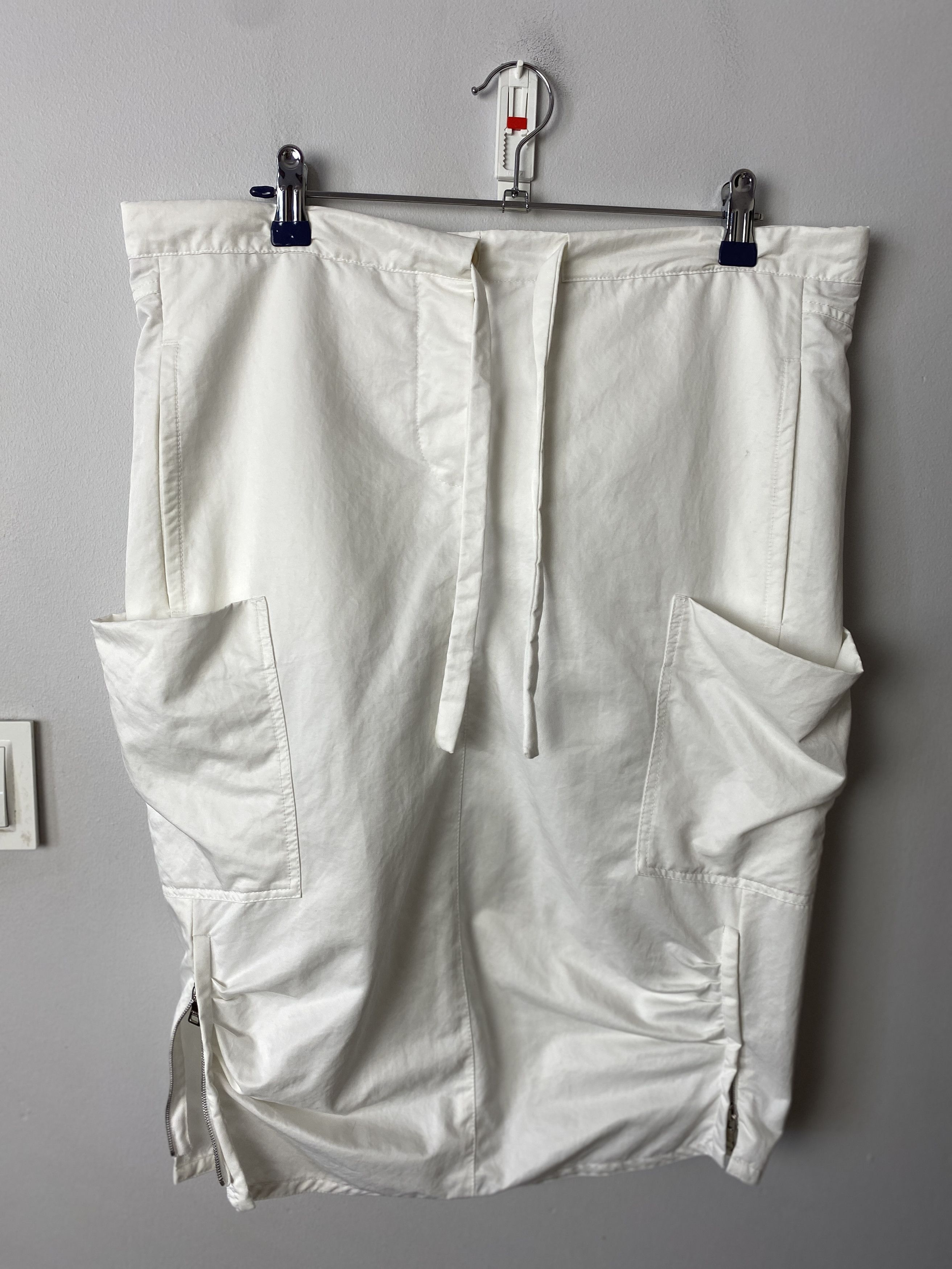 image of Prada Midi Nylon Skirt Pockets Zippers in White, Women's (Size 28)