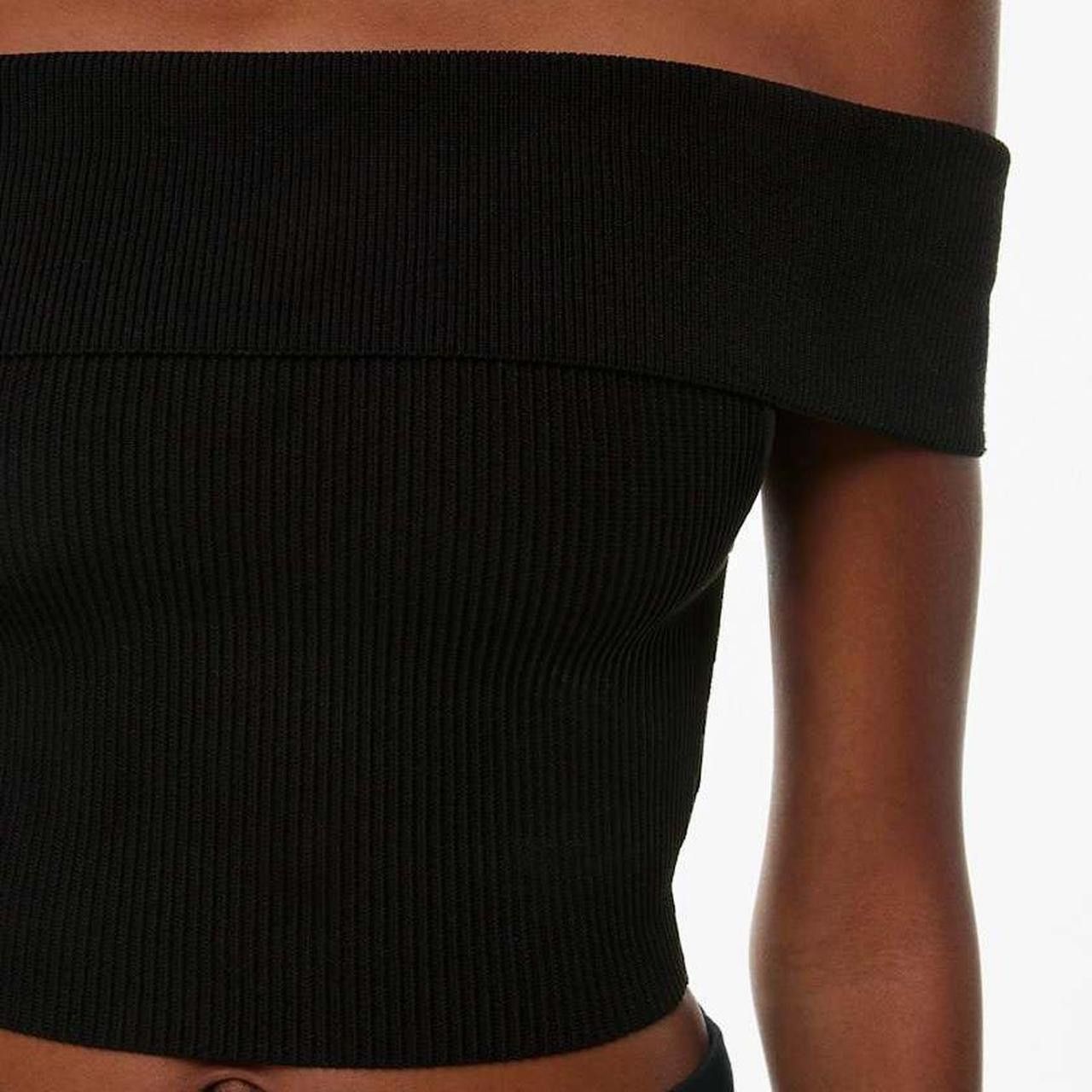 Aritzia Babaton Aritzia Sculpt Knit Black Ribbed Off Shoulder Top Size S / US 4 / IT 40 - 3 Thumbnail