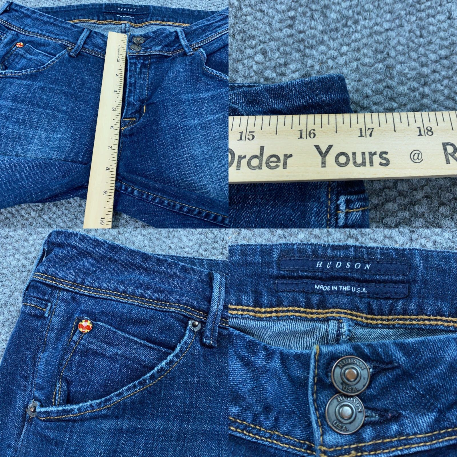 Hudson Hudson Jeans Womens 31 Blue 31" Inseam Mid-Rise USA Faded Stretch Collin Flaps Size 33" - 8 Thumbnail