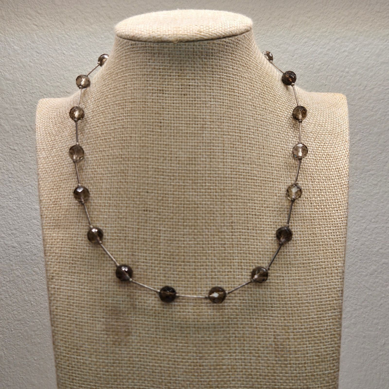 Vintage Vintage Sterling Silver FacetedSmoky Quartz Station Necklace Size ONE SIZE - 1 Thumbnail
