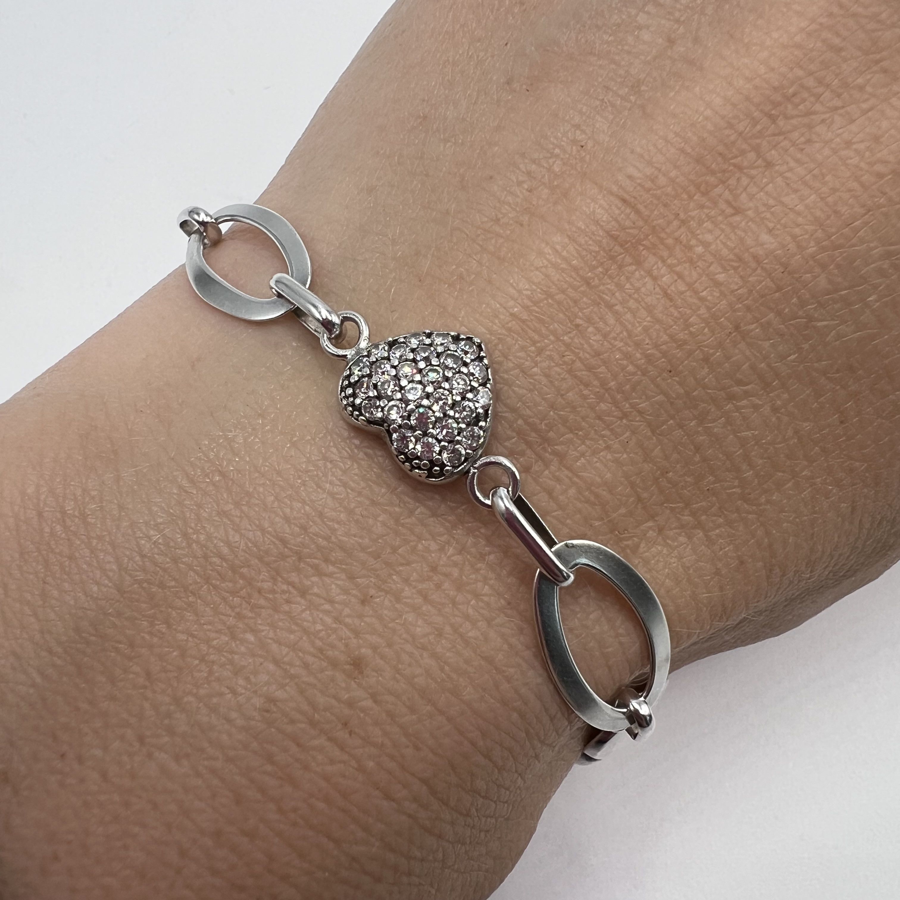 Vintage Vintage Bracelet Chain Heart Sterling Silver 925 Jewelry Size ONE SIZE - 5 Thumbnail