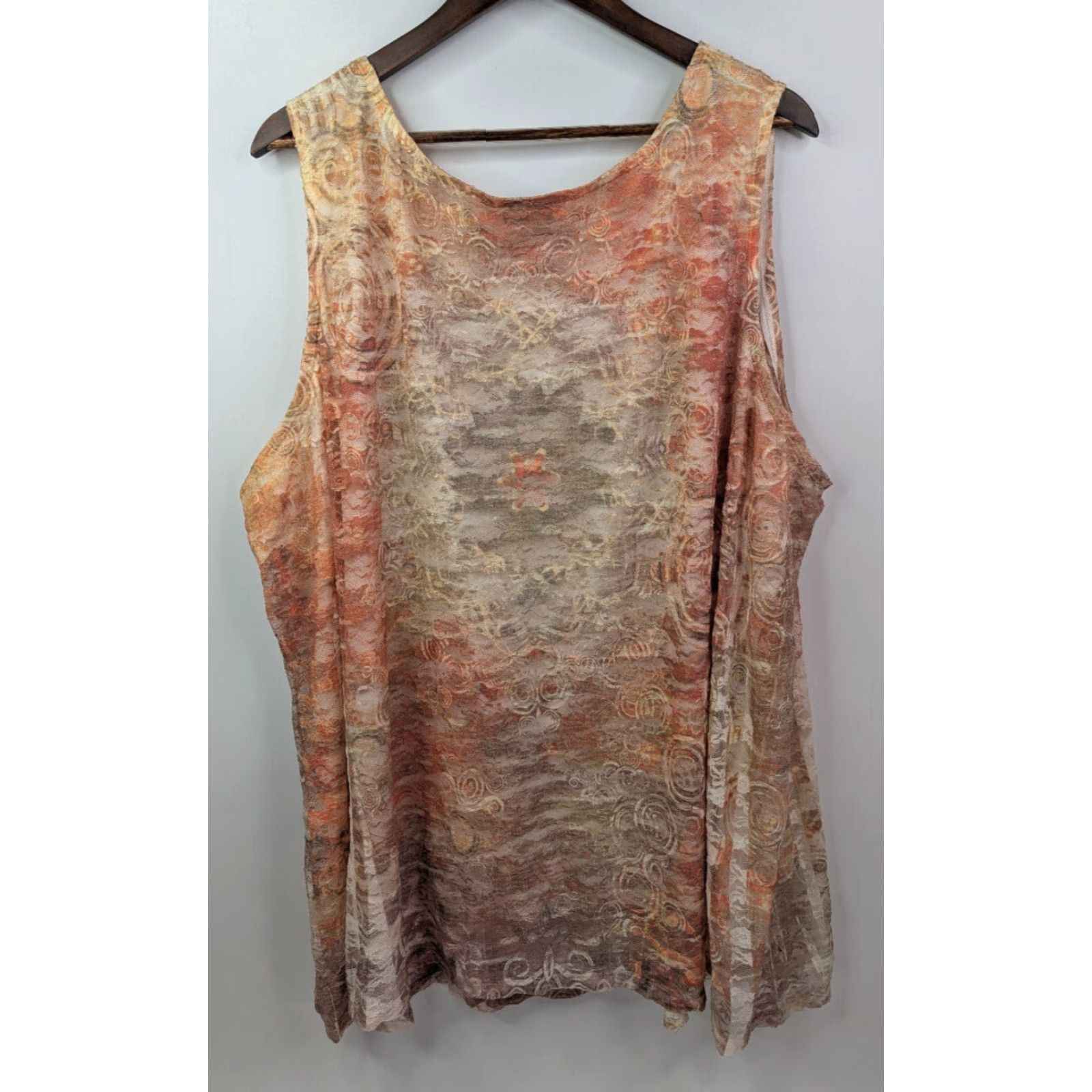 Vintage Maggie Barnes Blouse Tank Sleeveless Knit Nylon Polyester Spandex Orange Paisley 4X Plus Women Size XXL / US 16-18 / IT 52-54 - 3 Thumbnail