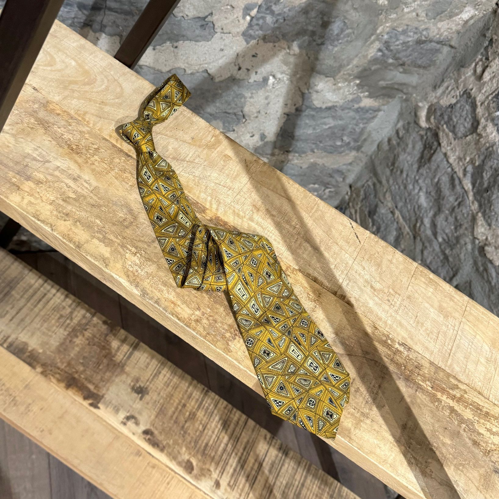 Hermes Hermès Ochre Gold Abstract Print Silk Tie Size ONE SIZE - 1 Thumbnail