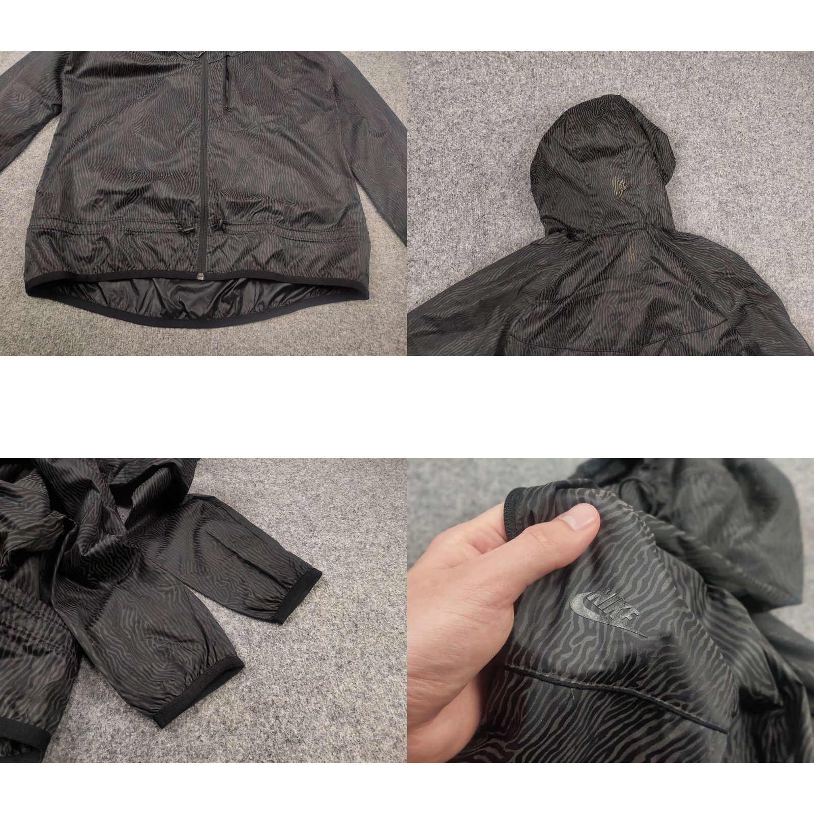 Nike Nike Women's Windbreaker Jacket Windbreaker Full Zip Reflective Grid Print Black L Regular Womens Nike Dri-Fit Running & Jogging 90s? Size L / US 10 / IT 46 - 8 Thumbnail