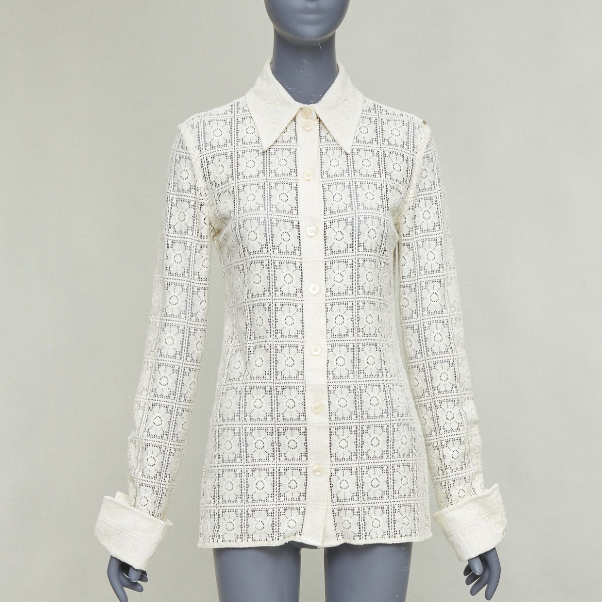 Sportmax SPORTMAX Sava cream cotton retro flower crochet sheer shirt XS Size S / US 4 / IT 40 - 1 Thumbnail