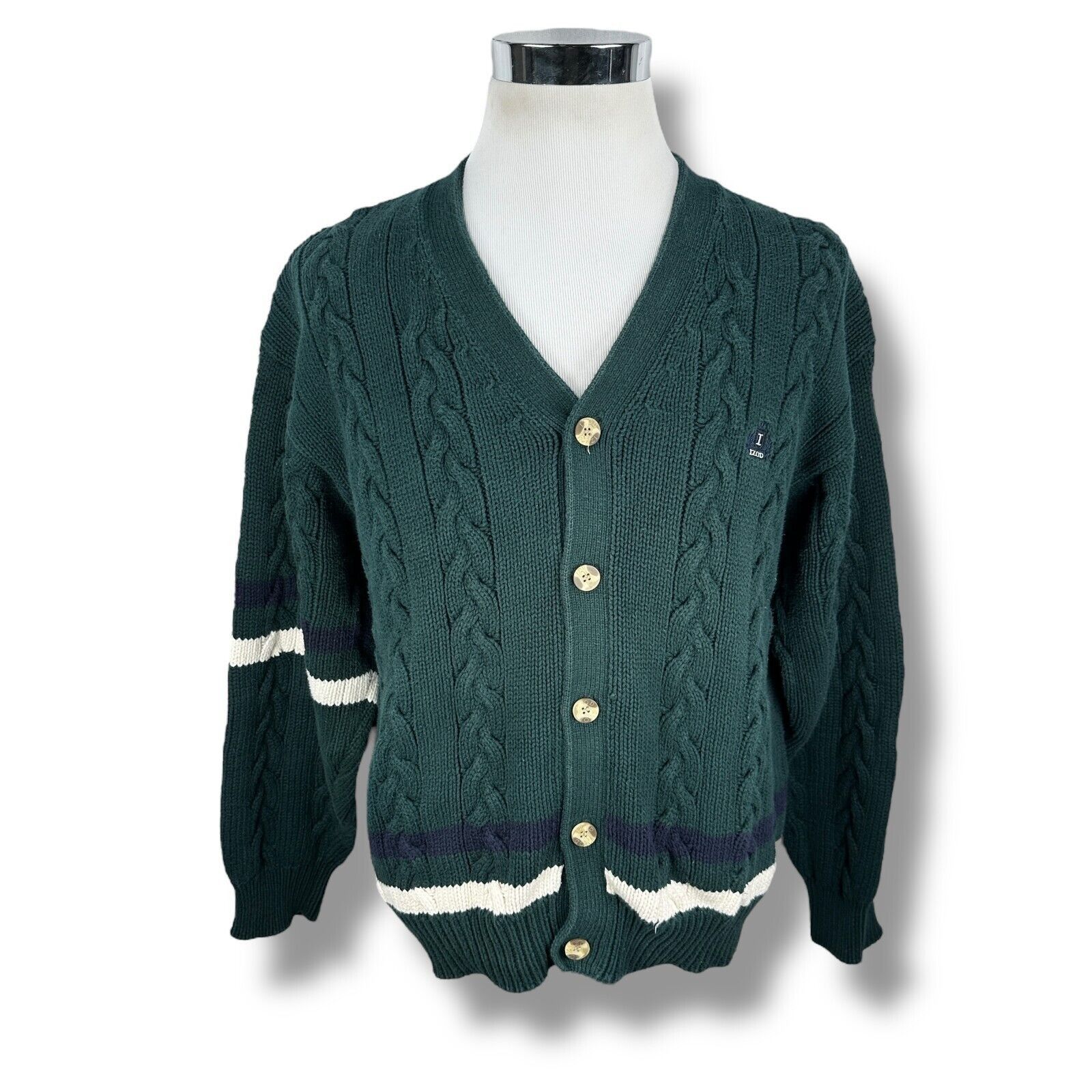 Izod Vintage Izod Cable Knit Cardigan Sweater Mens XL Green Size US XL / EU 56 / 4 - 1 Thumbnail