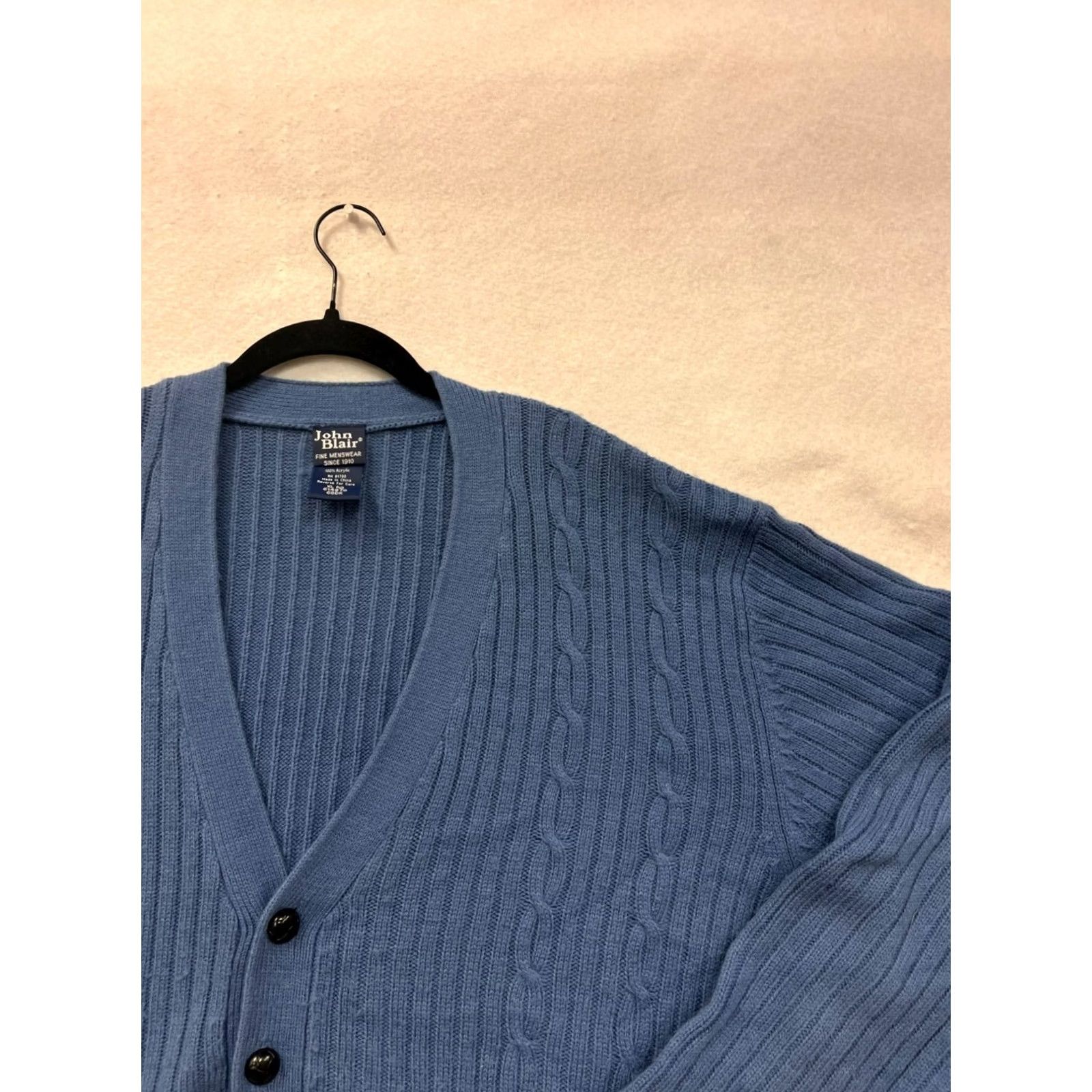 Blair Mens John Blair Blue Cardigan Sweater XL Cable-Knit Knit Front Pockets V-Neck Acrylic Cardigan Mens XL Blue 6964 Size US XL / EU 56 / 4 - 5 Thumbnail