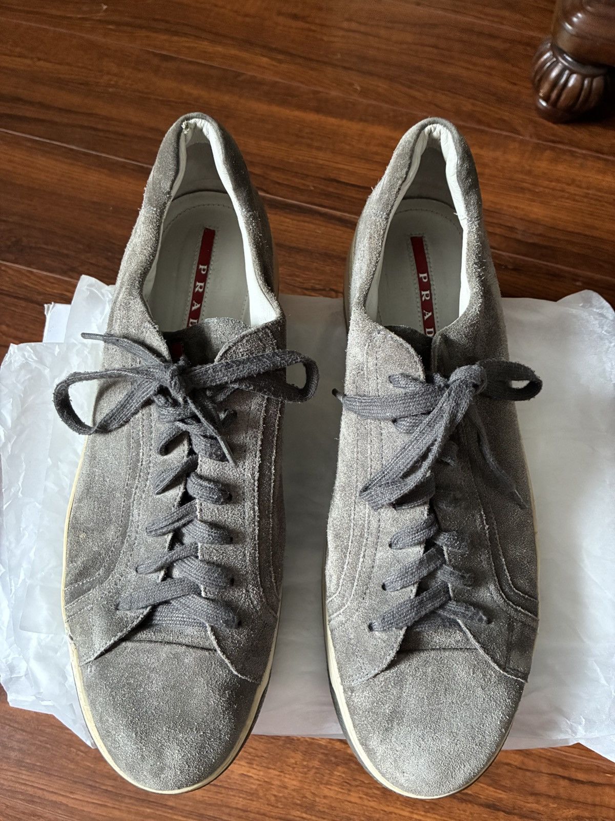 Prada Prada Suede Low Top Sneakers Brown Grey Luxury Designer Size US 11 / EU 44 - 1 Thumbnail