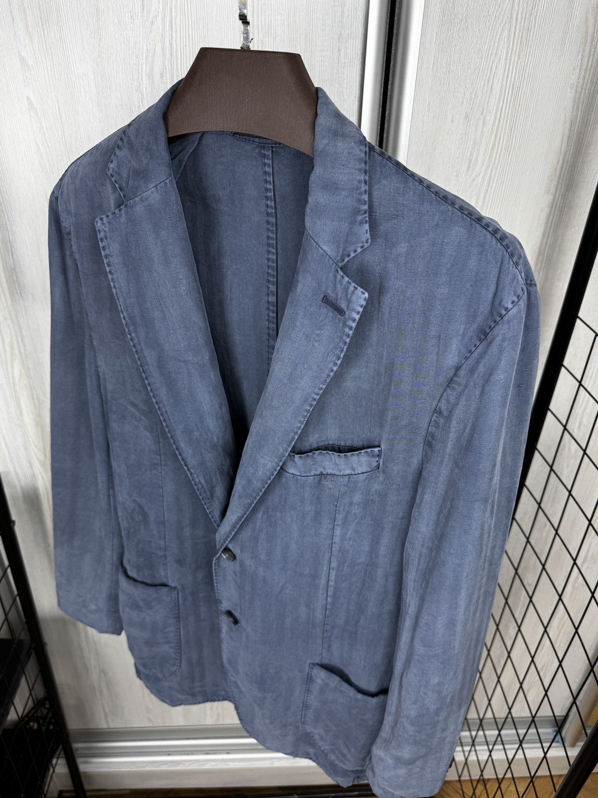 Boggi Boggi Milano blue striped stone washed linen blend blazer Size 42R - 7 Thumbnail