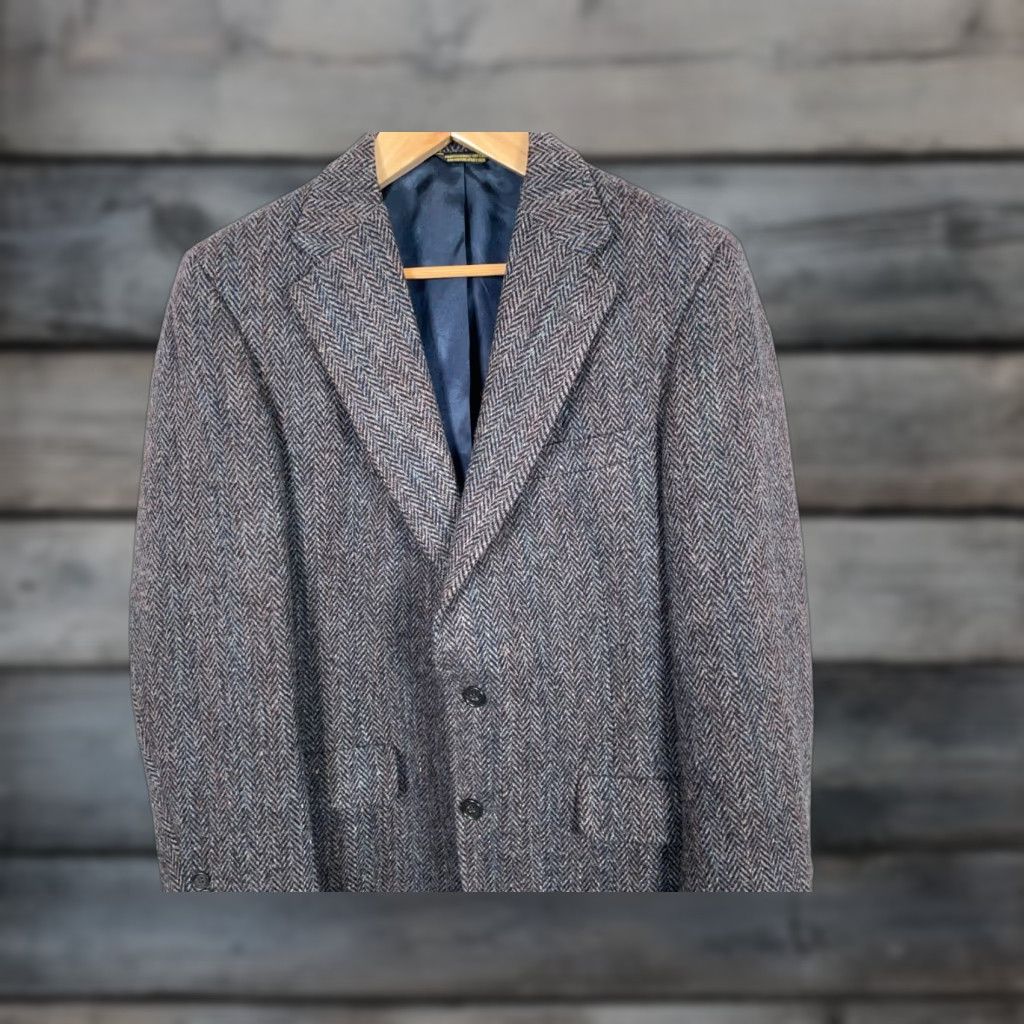 Harris Tweed VINTAGE Harris Tweed Blazer Men’s 40 Regular Gray Herringbone Wool Classic Preppy Size 40R - 1 Thumbnail