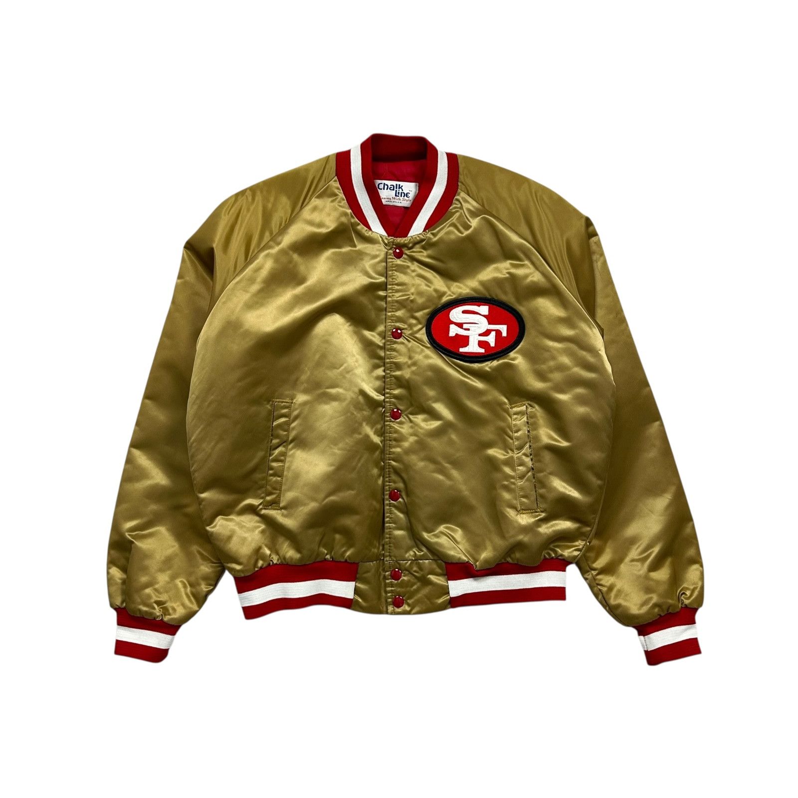 NFL VTG 90s SF 49ERS CHALK LINE SATIN JACKET SPELL OUT Size US L / EU 52-54 / 3 - 2 Thumbnail