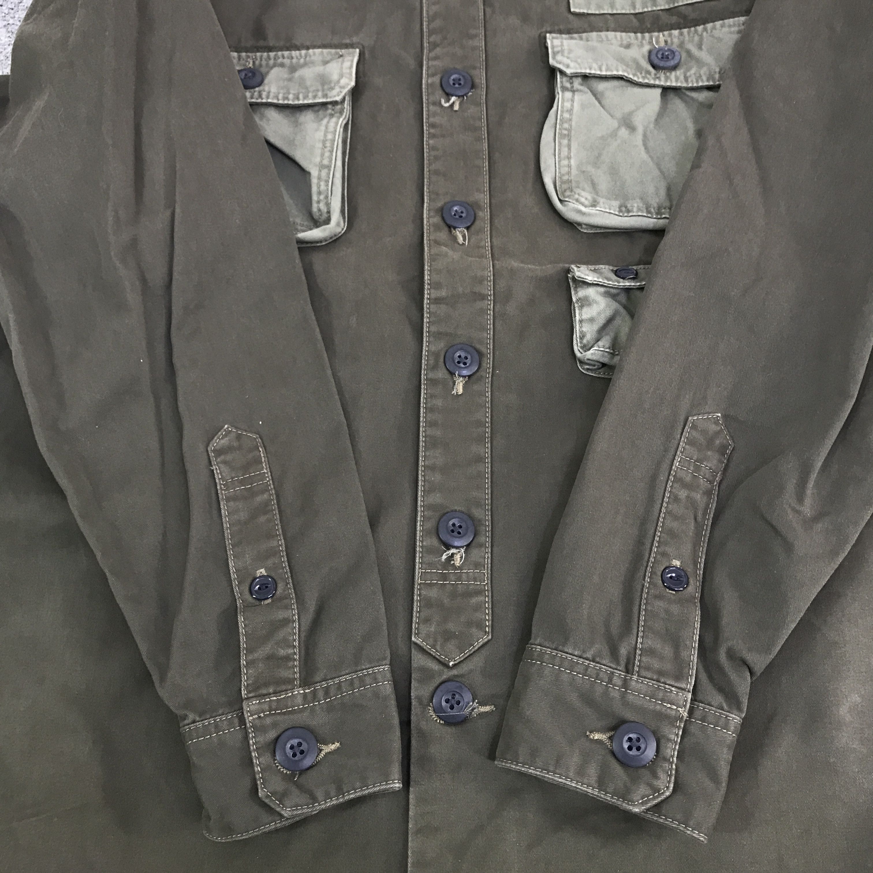 Japanese Brand kriff mayer green army style button up shirt K116B22 Size US M / EU 48-50 / 2 - 8 Thumbnail