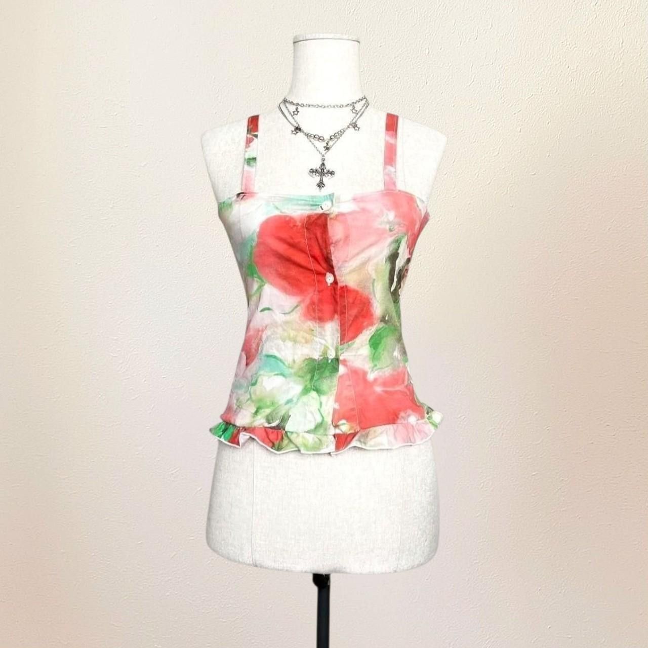 Handmade Floral Cami Top with Ruffles and Button-up Front, coquette Size S / US 4 / IT 40 - 3 Thumbnail