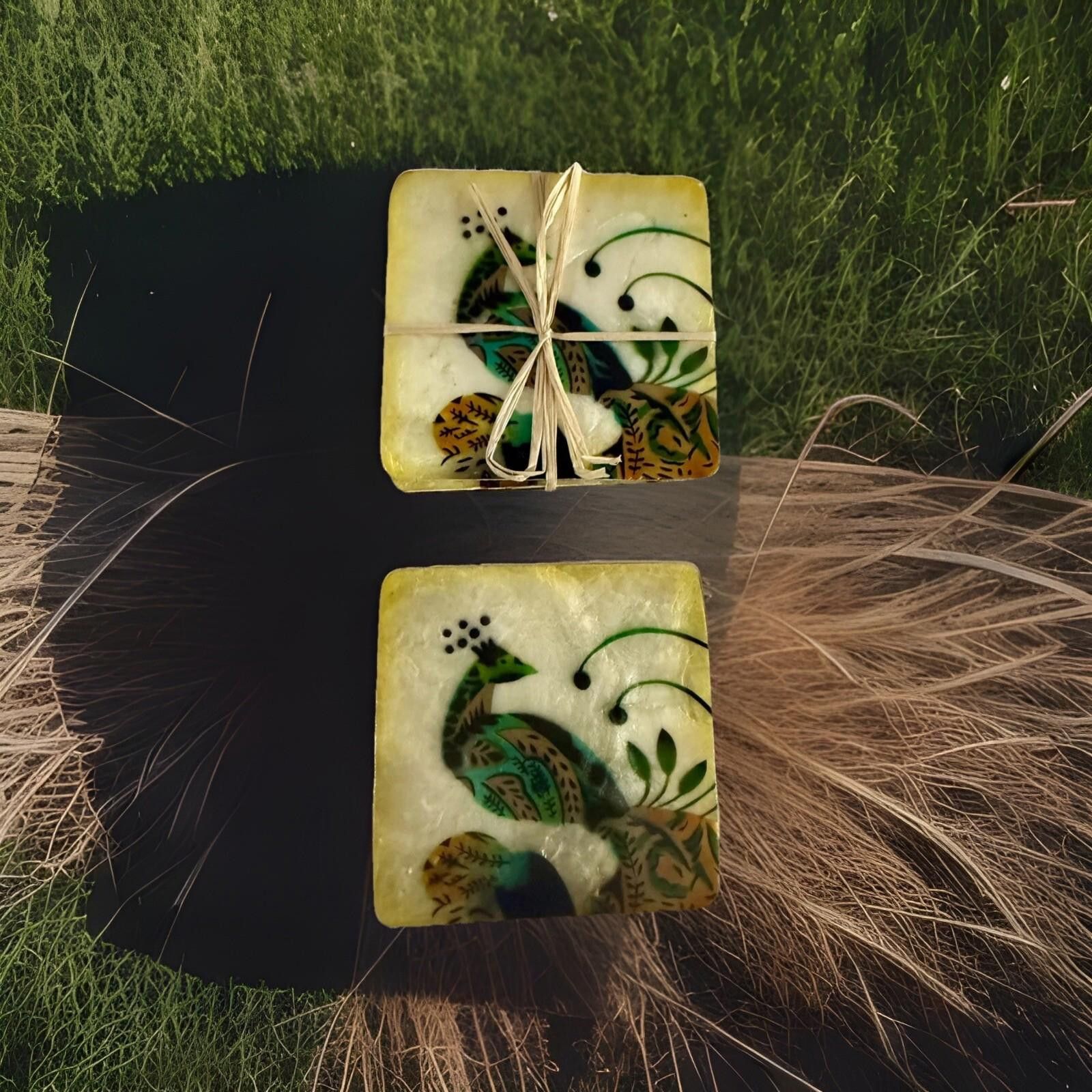 The Unbranded Brand 5 Boho Peacock Capiz Shell Coasters made by Filipino artists Size ONE SIZE - 1 Thumbnail