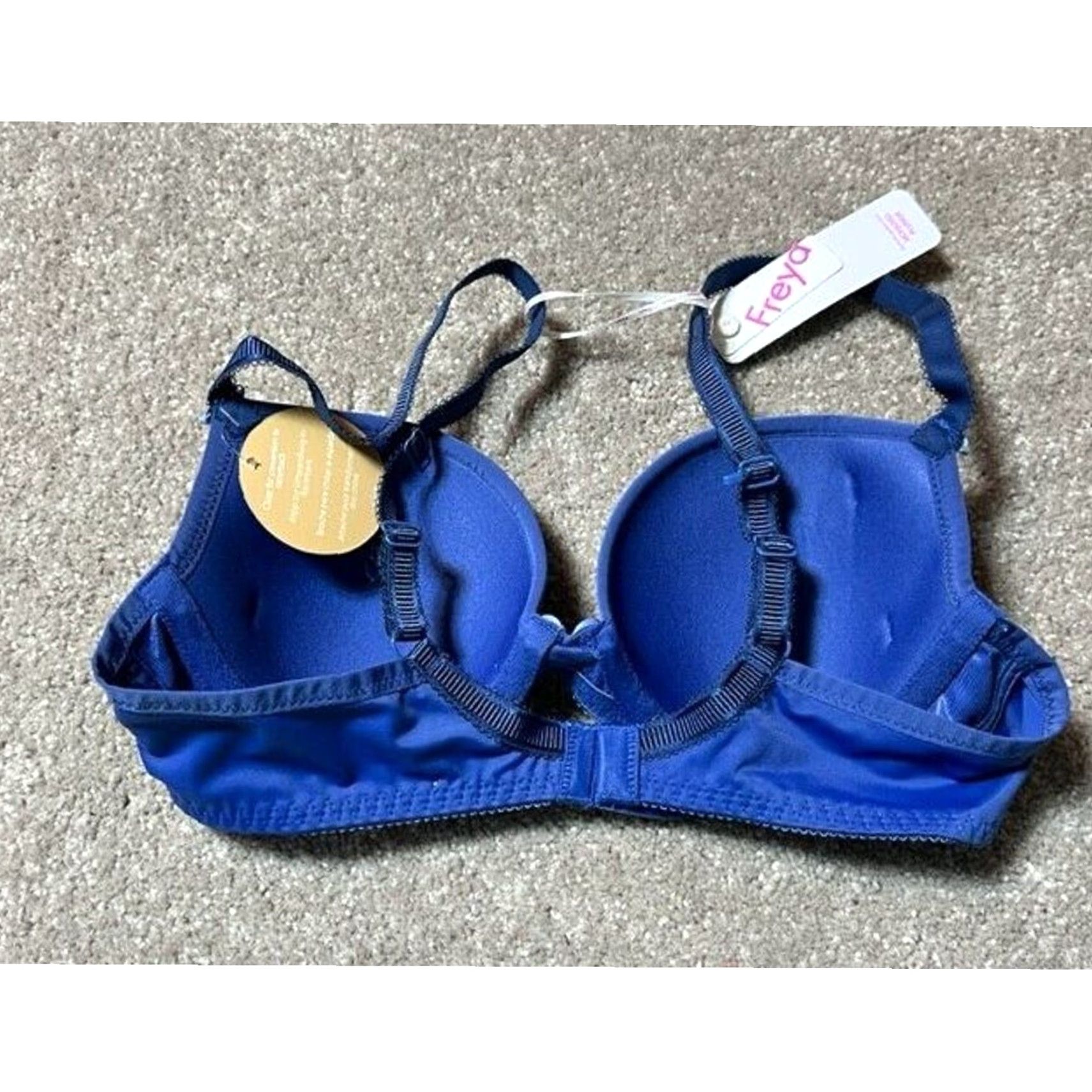 Vintage Freya Bra 32C Underwire Padded Lace T-Shirt Bra Racerback Hook & Eye Women Regular Blue 32C Vintage No Size ONE SIZE - 2 Thumbnail