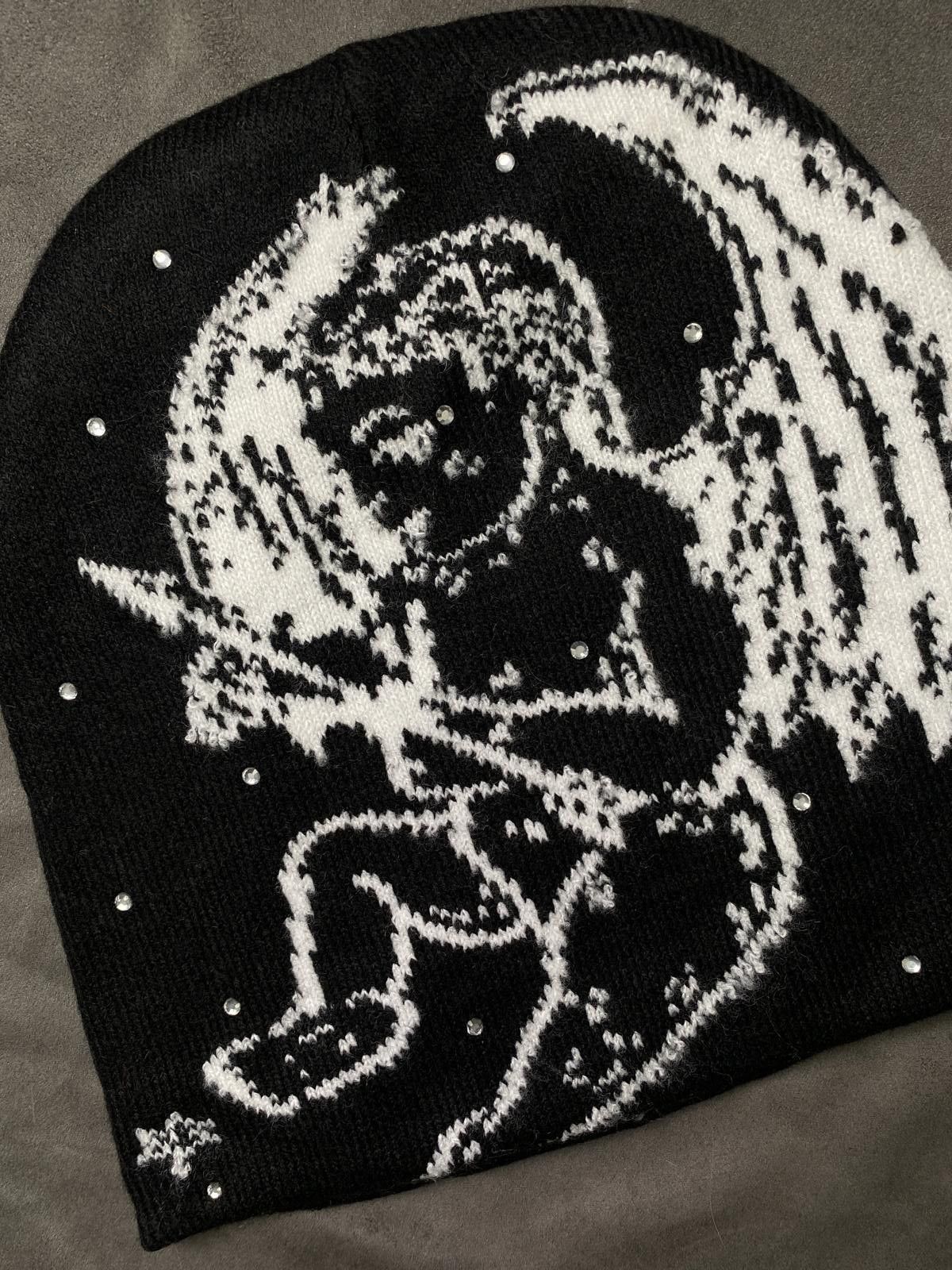 Japanese Brand Rare White Angel Graphic No Cuff Knit Black Beanie Hats OS Size ONE SIZE - 4 Thumbnail